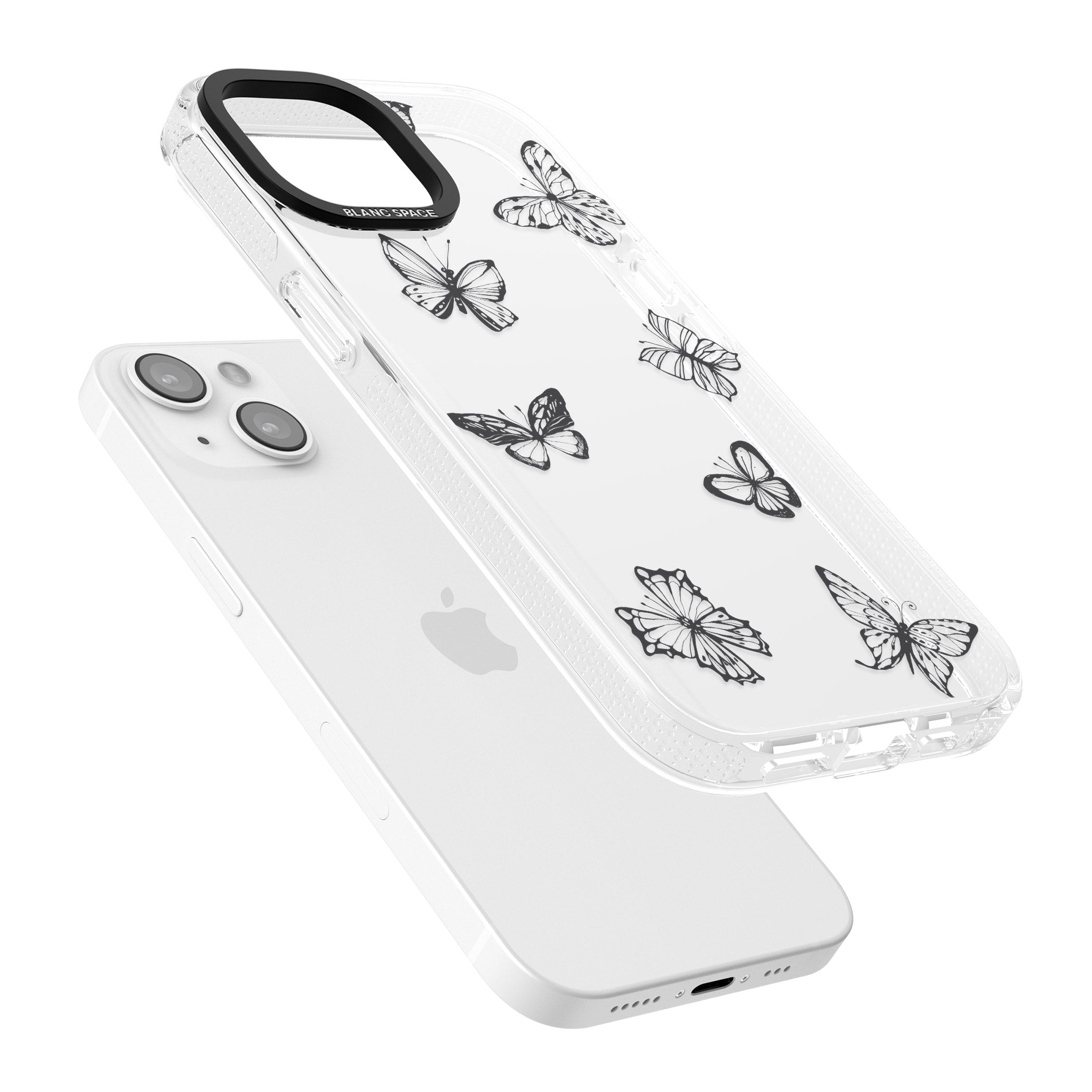 Grey Butterfly Line Pattern iPhone 15 / 14 / 13 Clear Case Impact Air - Blanc Space