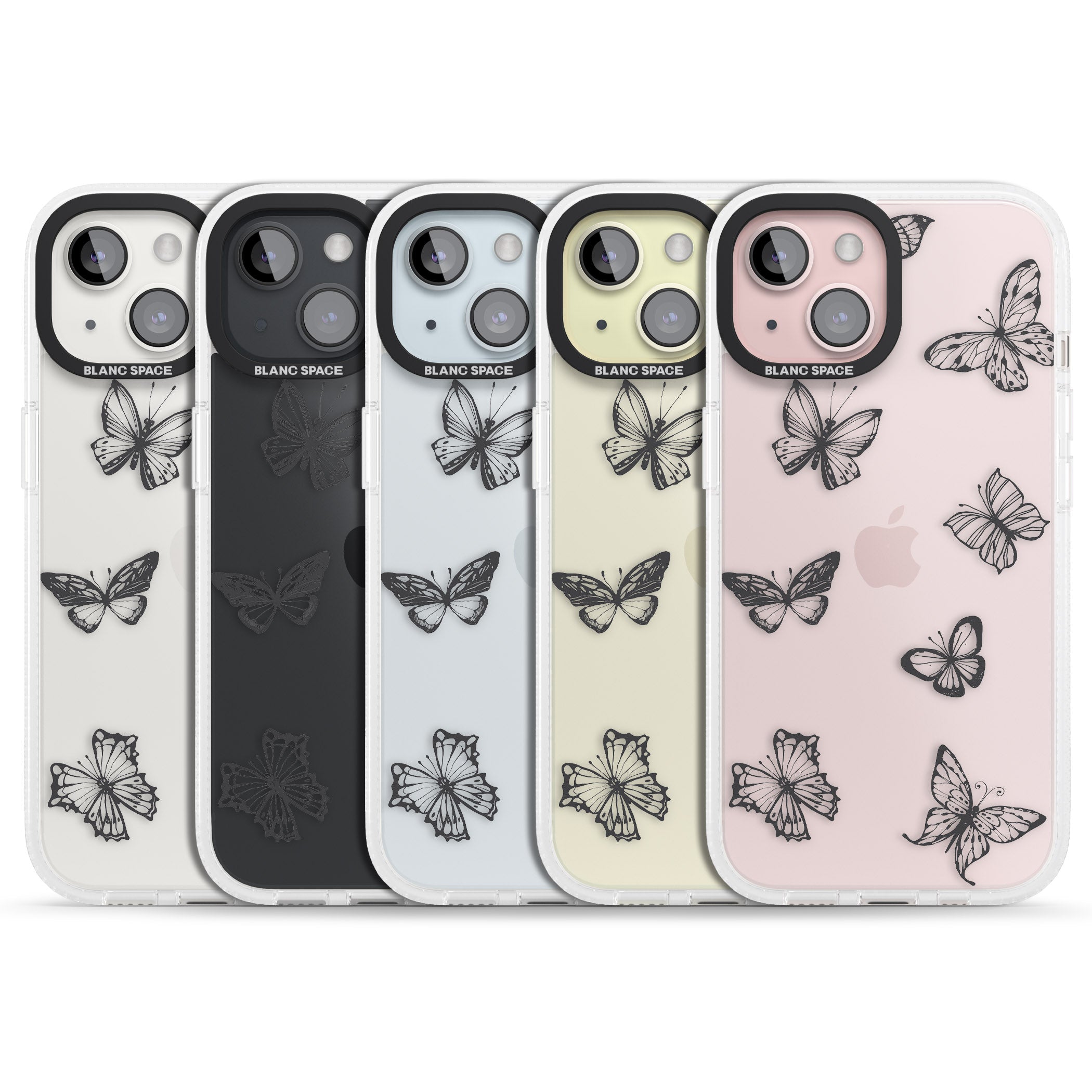 Grey Butterfly Line Pattern iPhone 15 / 14 / 13 Clear Case Impact Air - Blanc Space