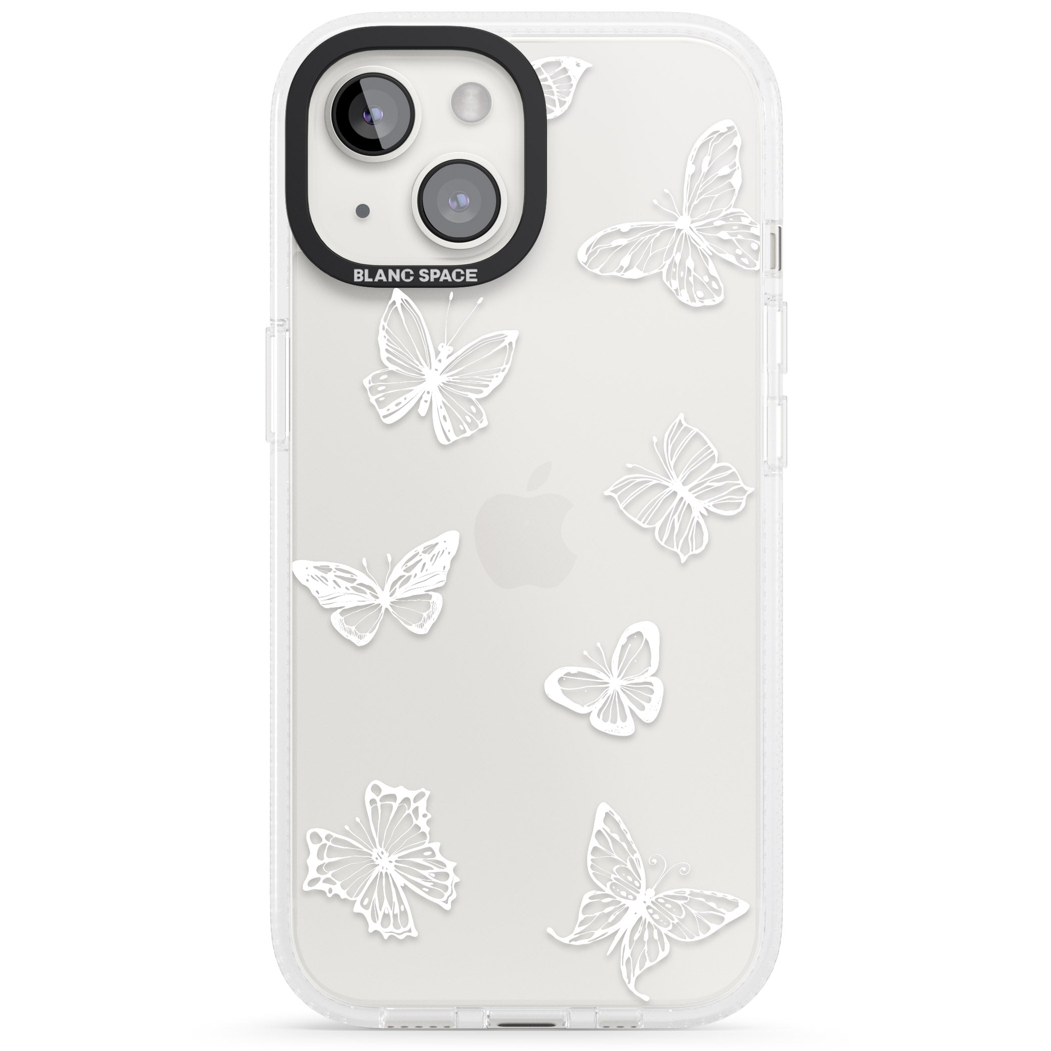 White Butterfly Line Pattern iPhone 15 / 14 / 13 Clear Case Impact Air - Blanc Space
