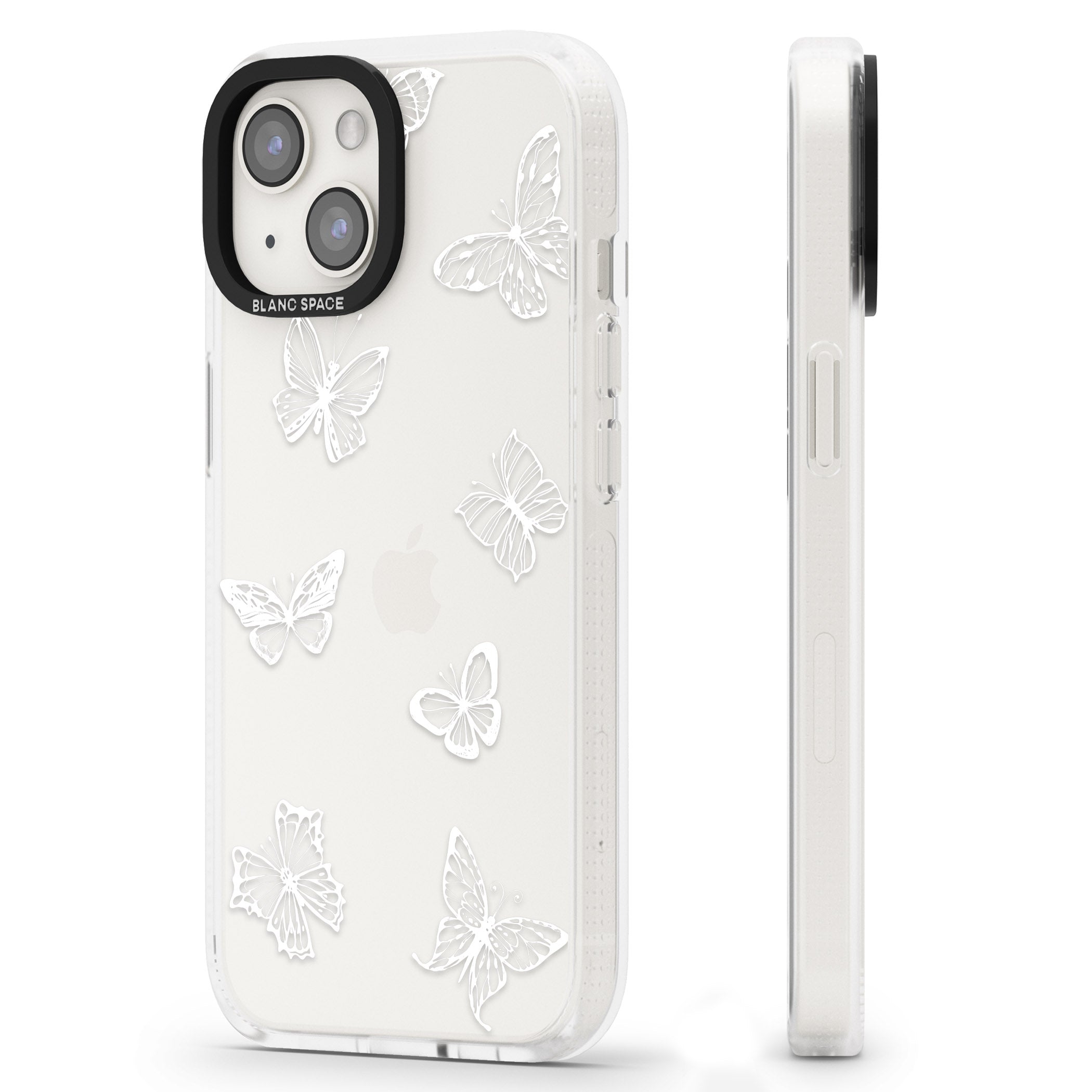 White Butterfly Line Pattern iPhone 15 / 14 / 13 Clear Case Impact Air - Blanc Space