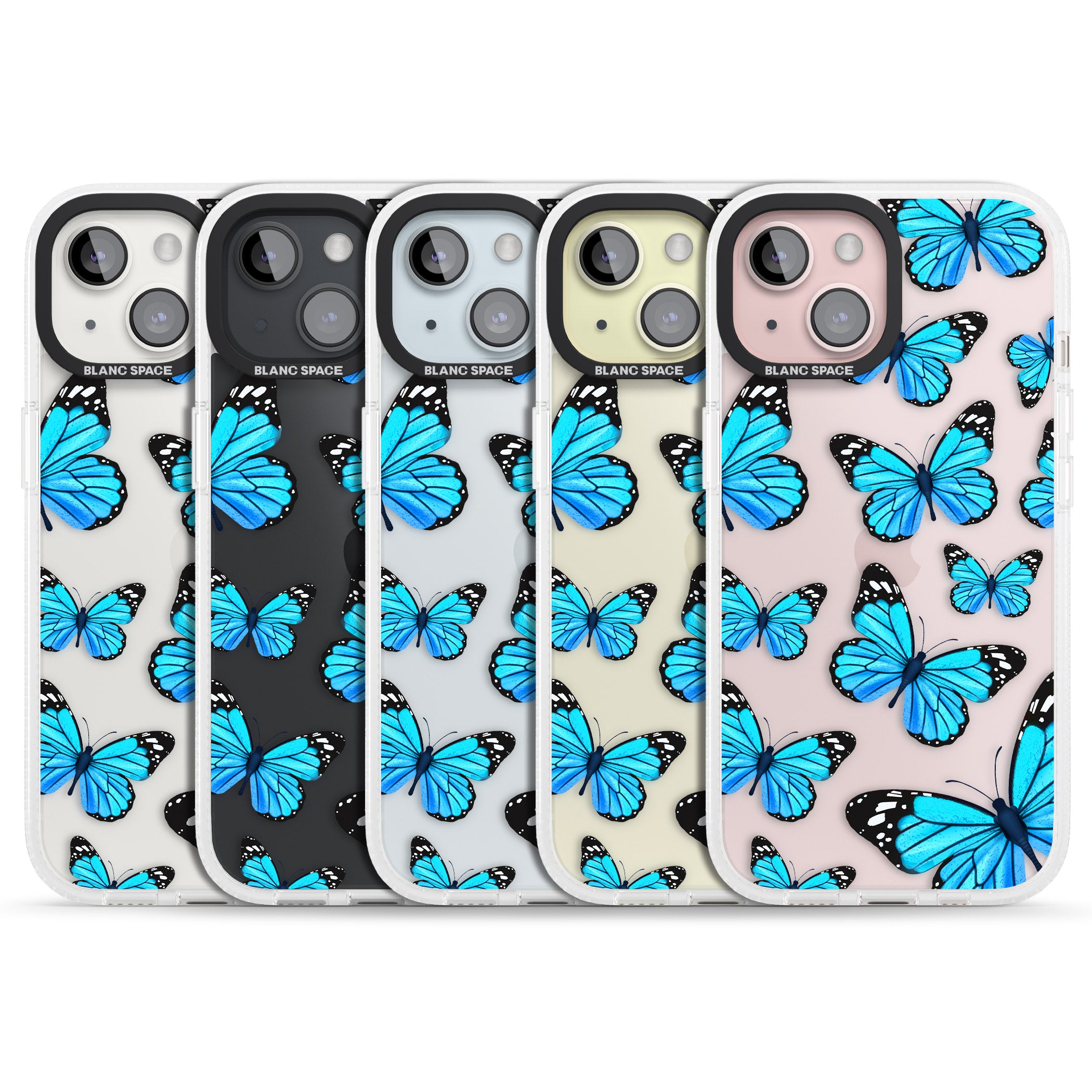 Blue Butterflies iPhone 15 / 14 / 13 Clear Case Impact Air - Blanc Space