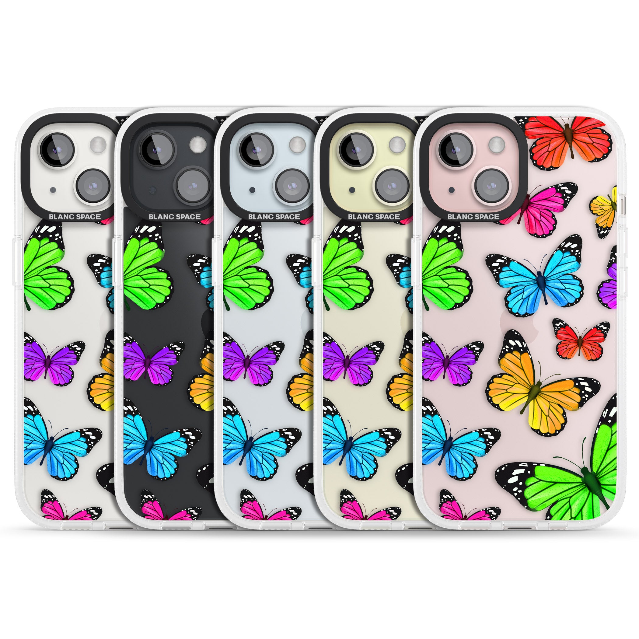 Vibrant Butterflies iPhone 15 / 14 / 13 Clear Case Impact Air - Blanc Space