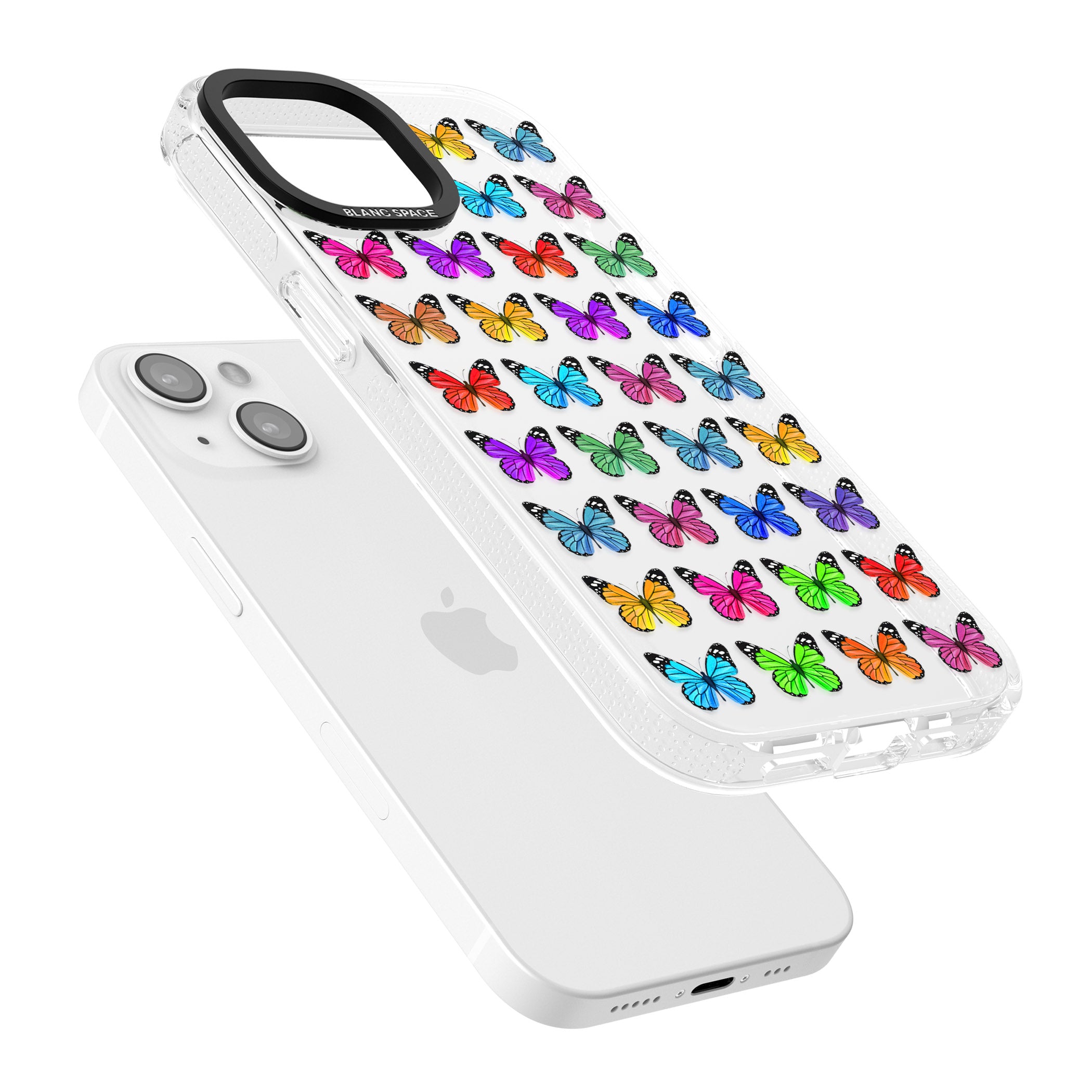 Colourful Butterfly Pattern iPhone 15 / 14 / 13 Clear Case Impact Air - Blanc Space