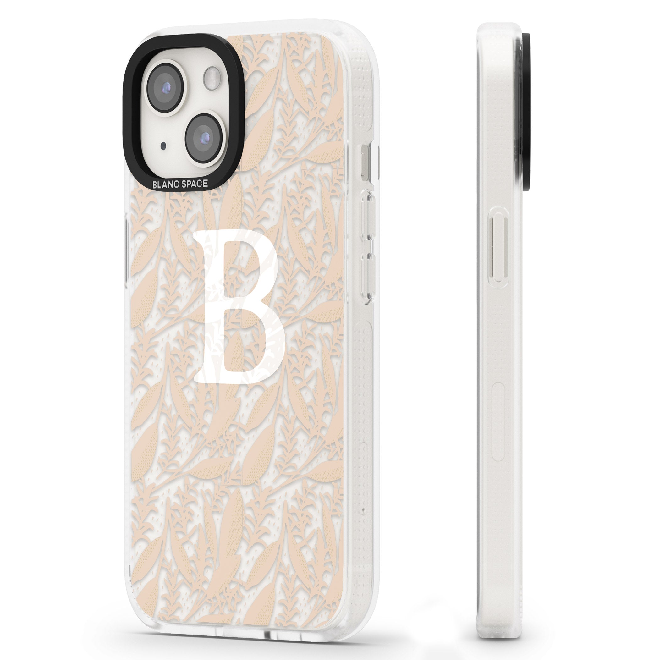 Personalised Subtle Monogram Abstract Floral iPhone 15 / 14 / 13 Clear Case Impact Air - Blanc Space