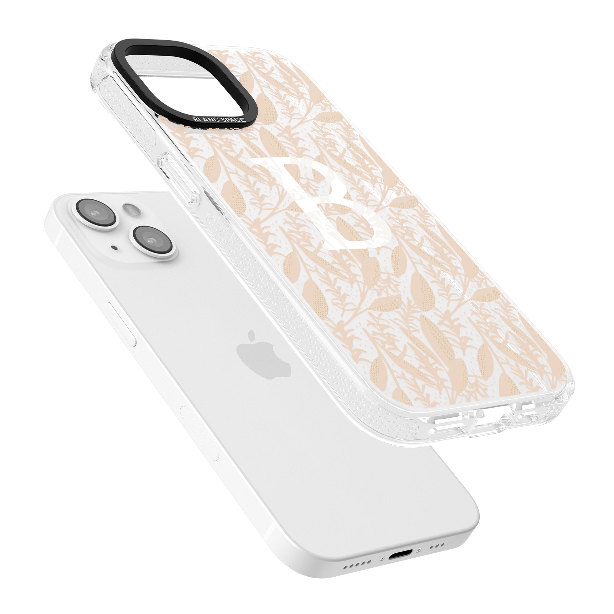 Personalised Subtle Monogram Abstract Floral iPhone 15 / 14 / 13 Clear Case Impact Air - Blanc Space