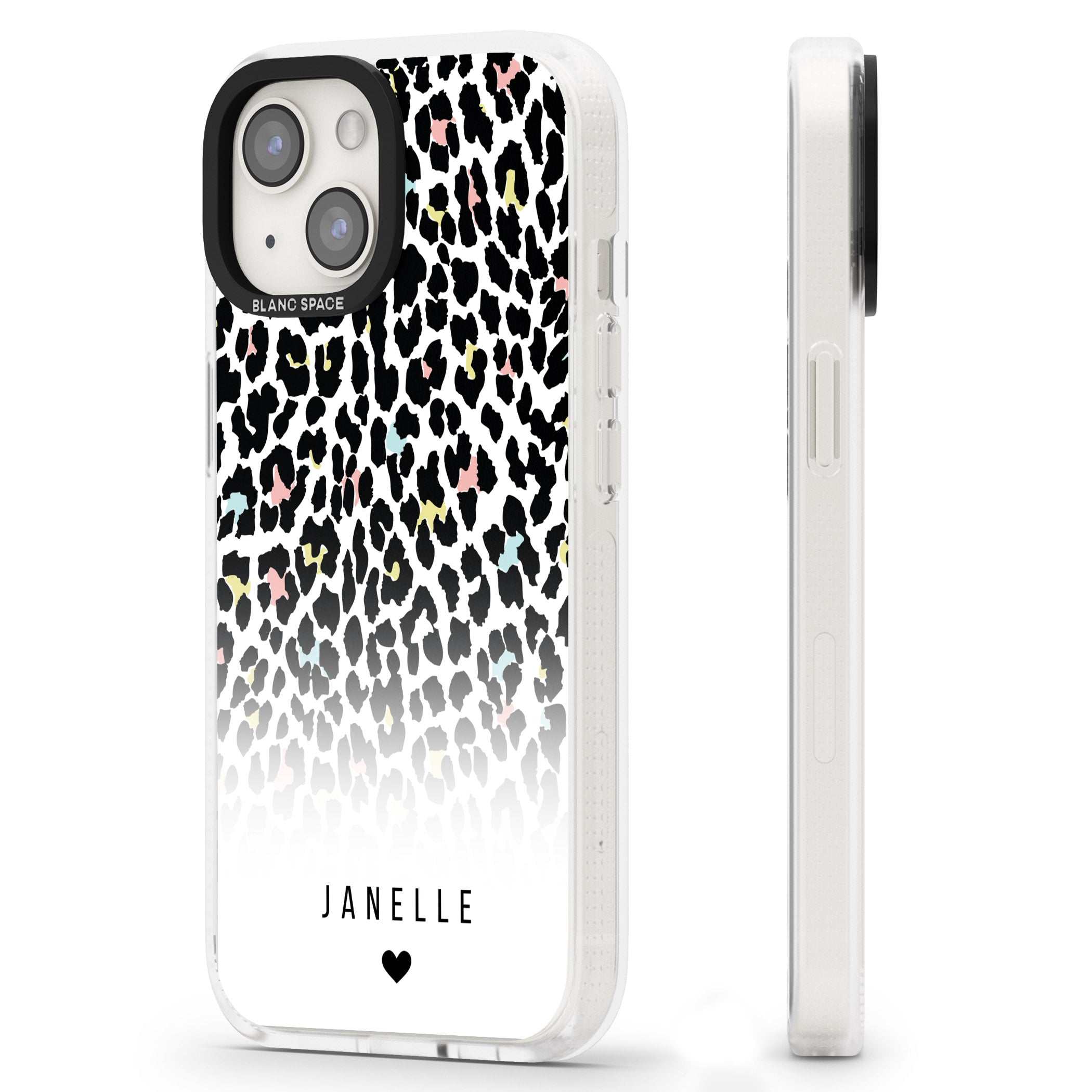 Personalised Pastel Leopard Spots iPhone 15 / 14 / 13 Clear Case Impact Air - Blanc Space