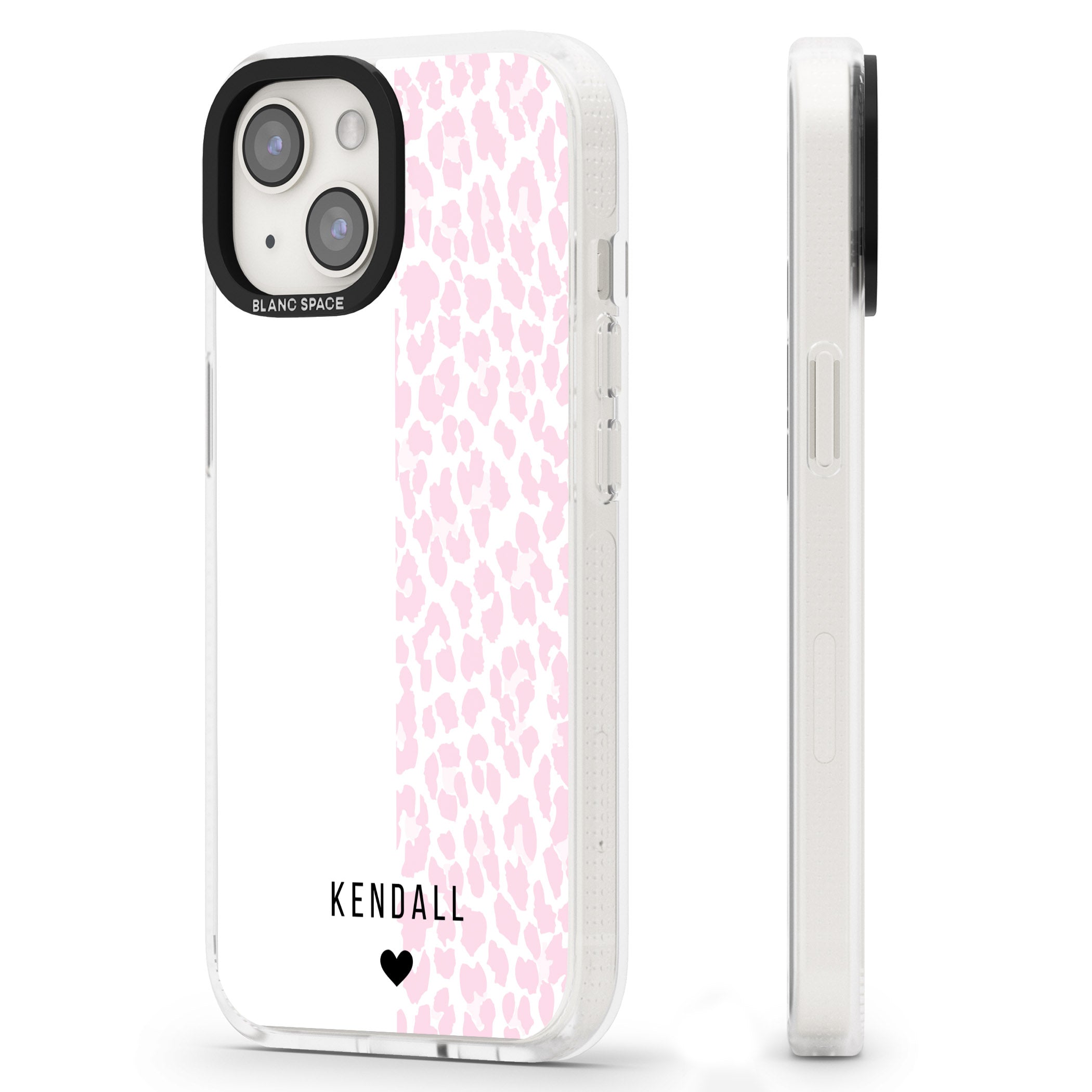 Personalised Pink & White Leopard Spots iPhone 15 / 14 / 13 Clear Case Impact Air - Blanc Space