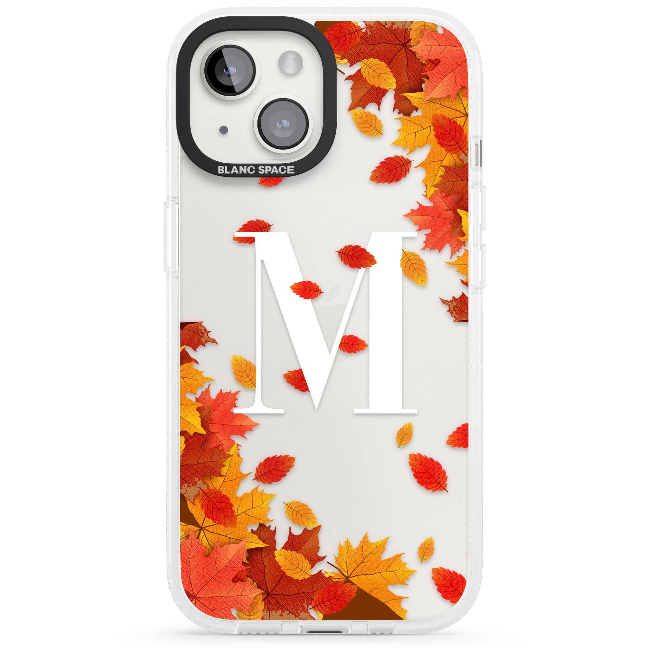 Personalised Monogram Autumn Leaves iPhone 15 / 14 / 13 Clear Case Impact Air - Blanc Space