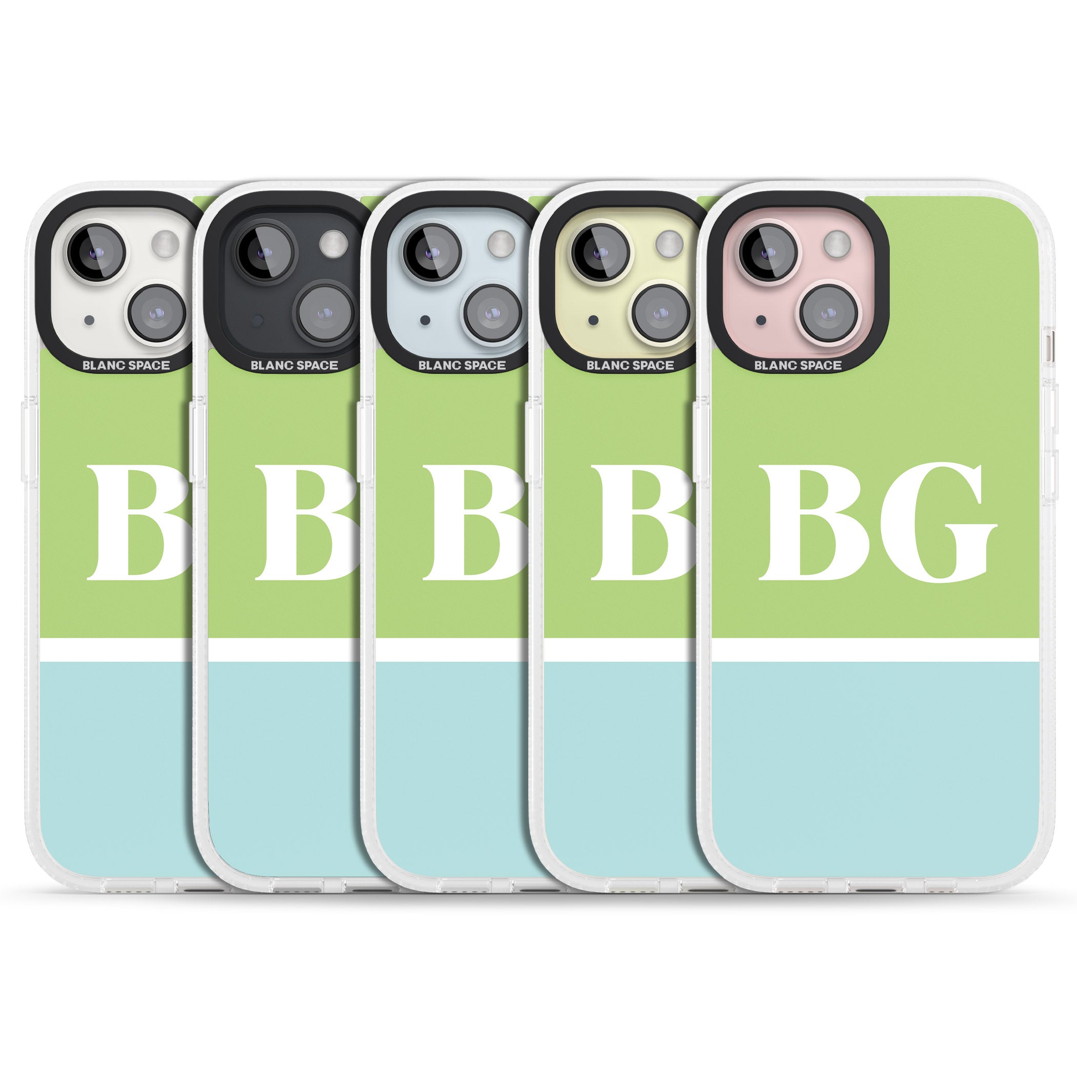 Personalised Colourblock: Green & Turquoise iPhone 15 / 14 / 13 Clear Case Impact Air - Blanc Space