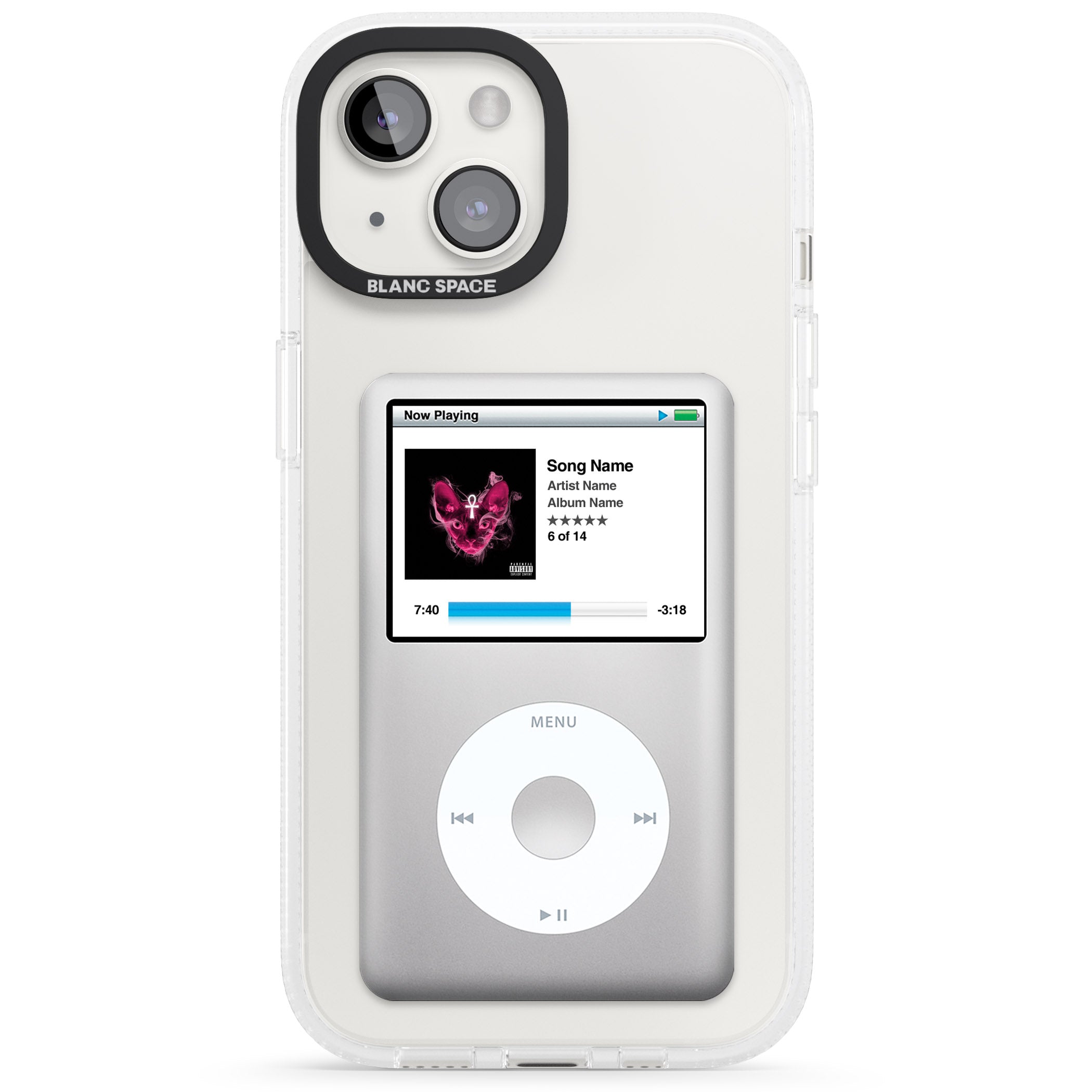 Personalised Classic iPod iPhone 15 / 14 / 13 Clear Case Impact Air - Blanc Space