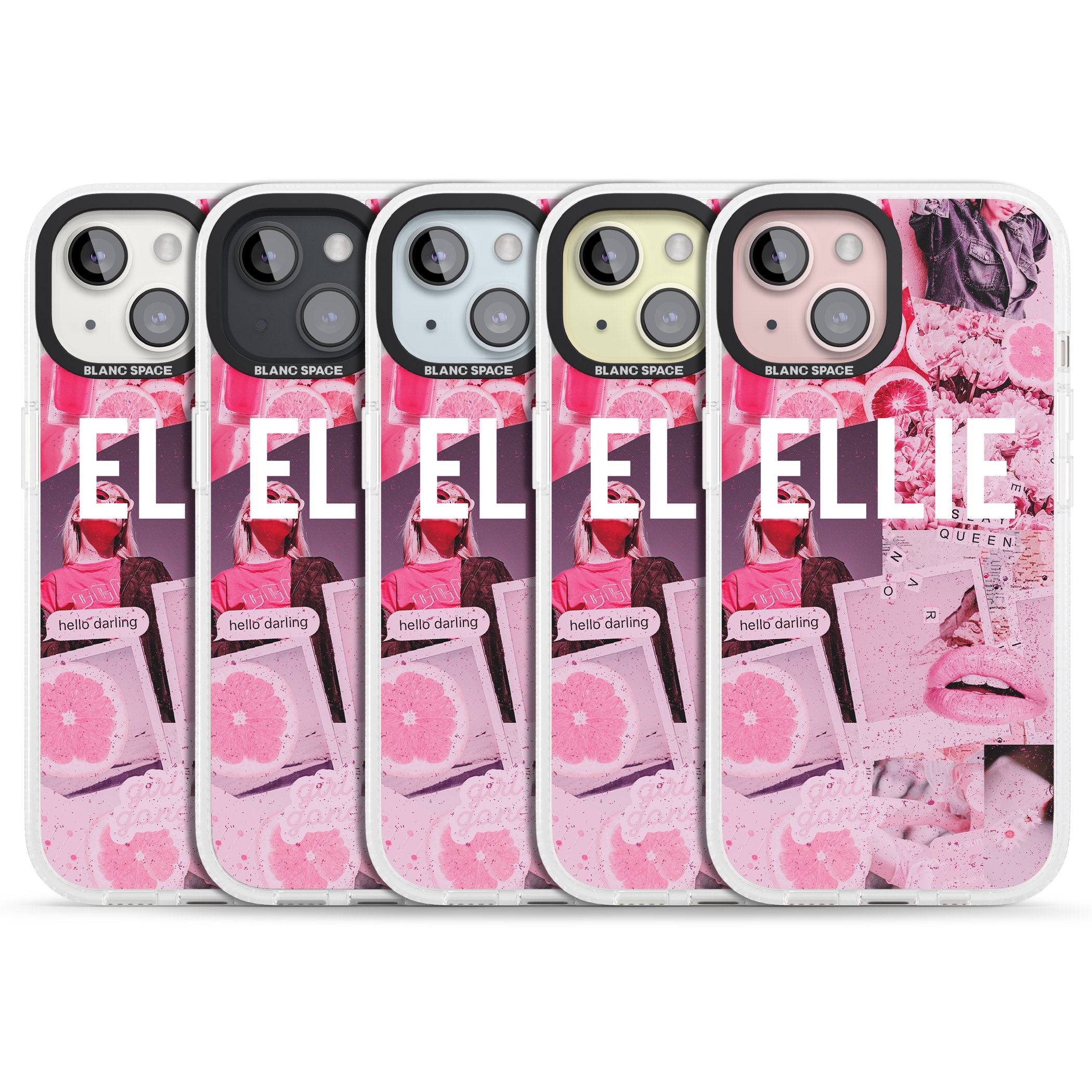 Personalised Sweet Pink Fashion Collage iPhone 15 / 14 / 13 Clear Case Impact Air - Blanc Space