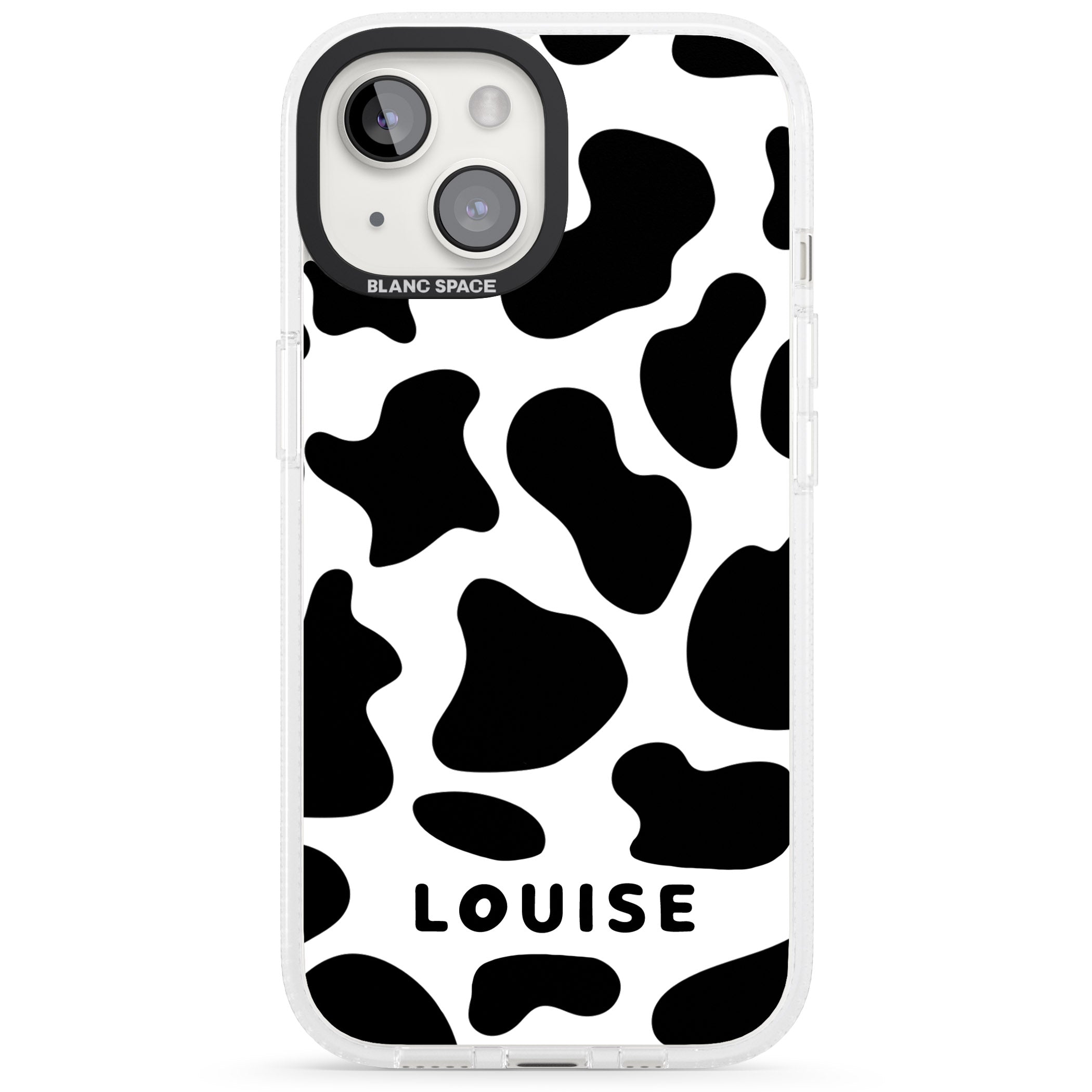 Personalised Cow Print iPhone 15 / 14 / 13 Clear Case Impact Air - Blanc Space