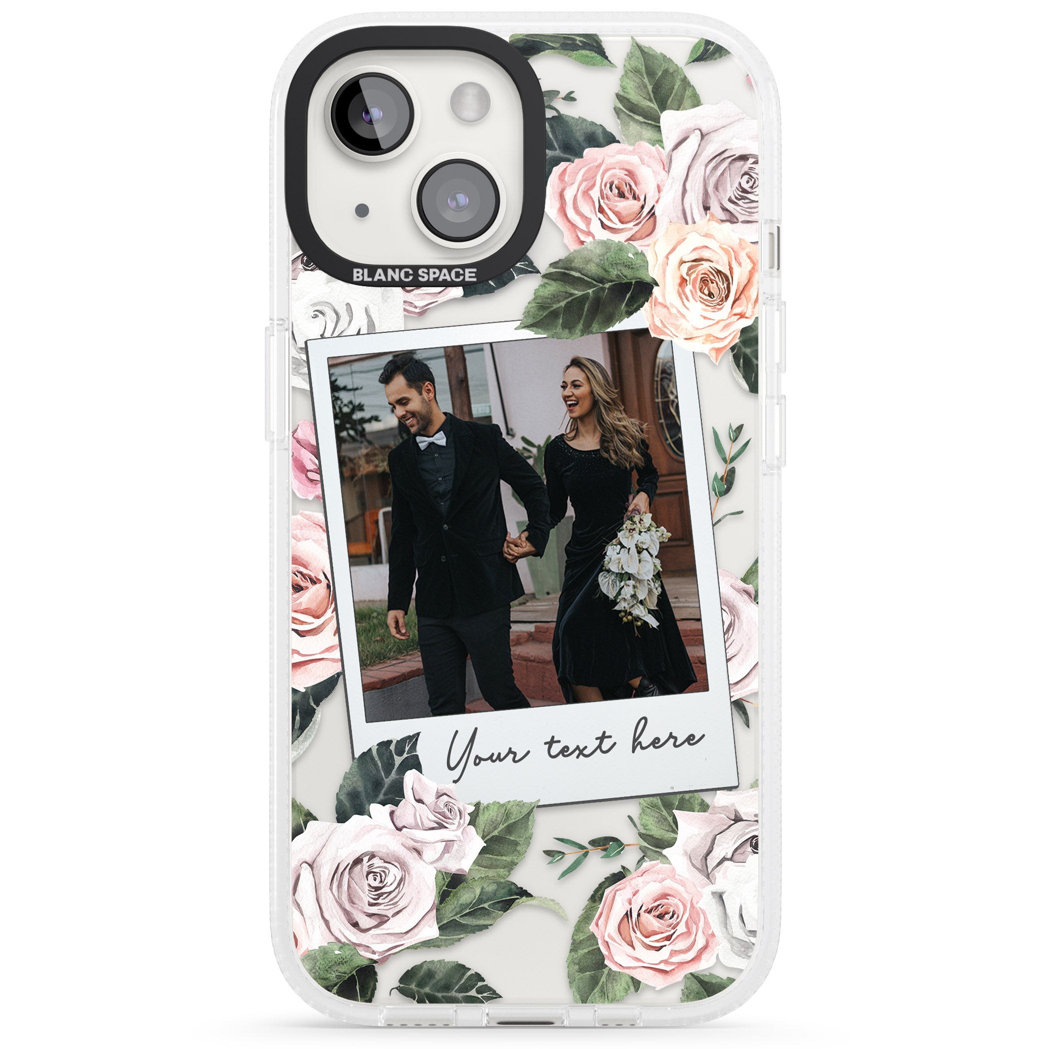 Personalised Floral Instant Film Photo iPhone 15 / 14 / 13 Clear Case Impact Air - Blanc Space