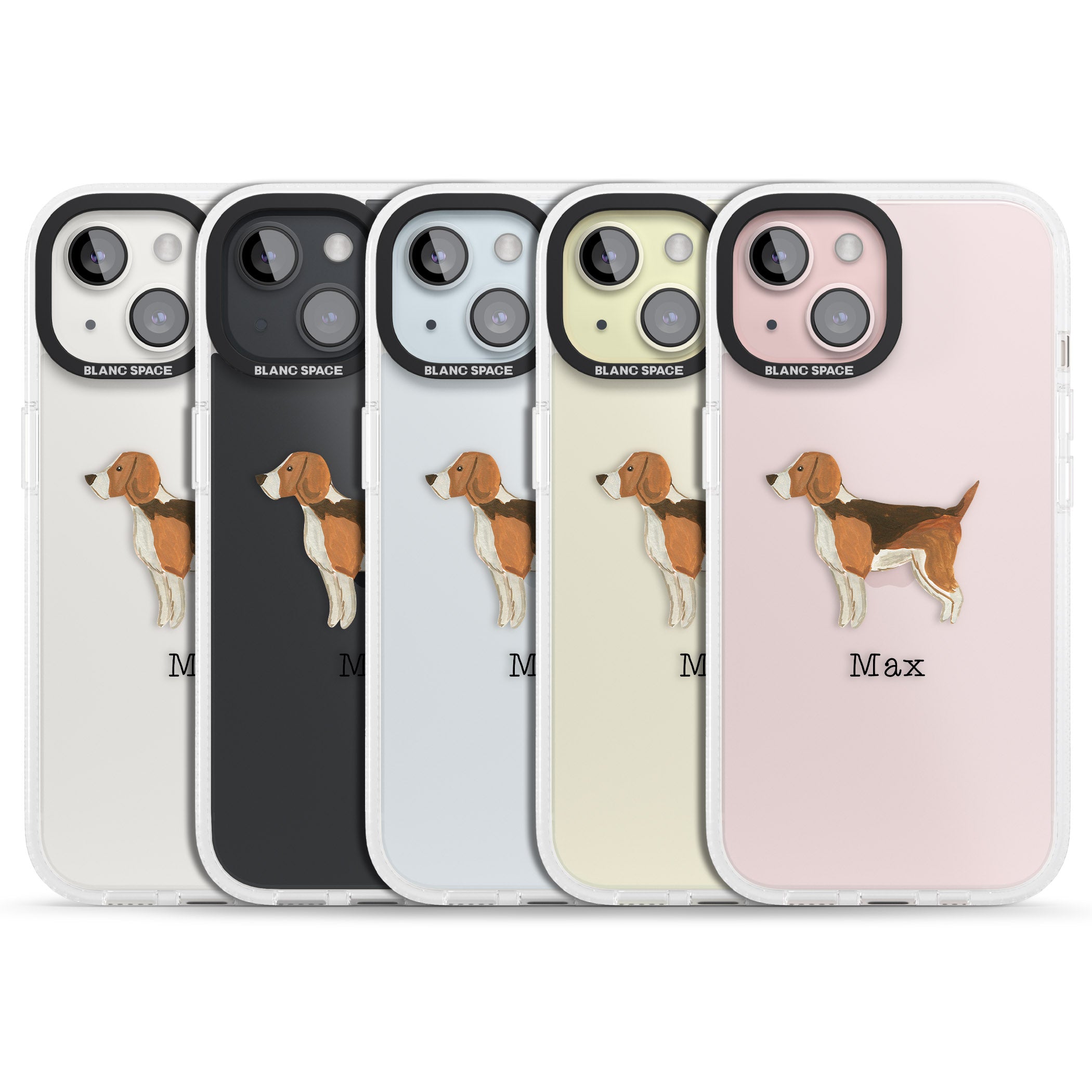Personalised Hand Painted Beagle iPhone 15 / 14 / 13 Clear Case Impact Air - Blanc Space