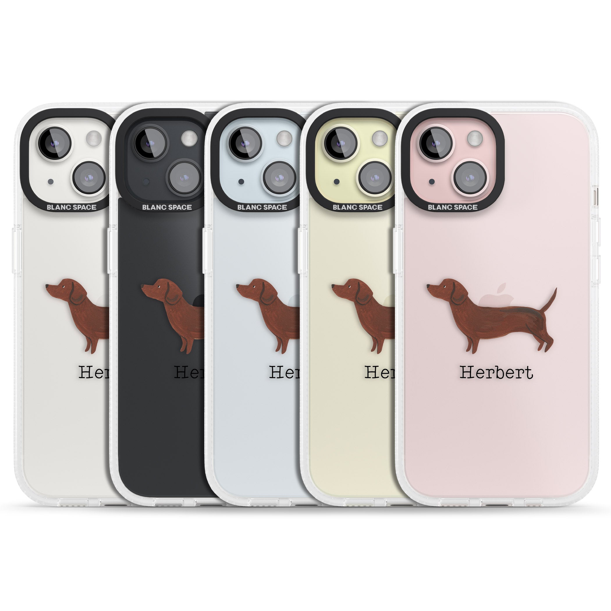 Personalised Hand Painted Sausage Dog iPhone 15 / 14 / 13 Clear Case Impact Air - Blanc Space