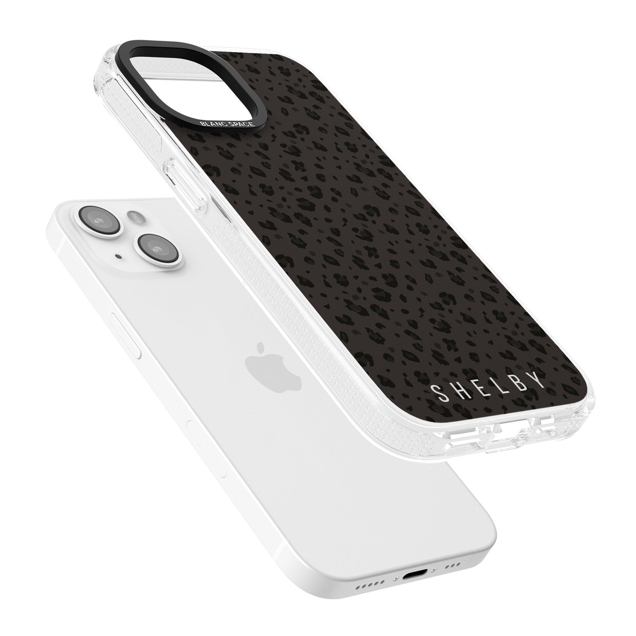 Personalised Minimal Lettering Dark Leopard iPhone 15 / 14 / 13 Clear Case Impact Air - Blanc Space