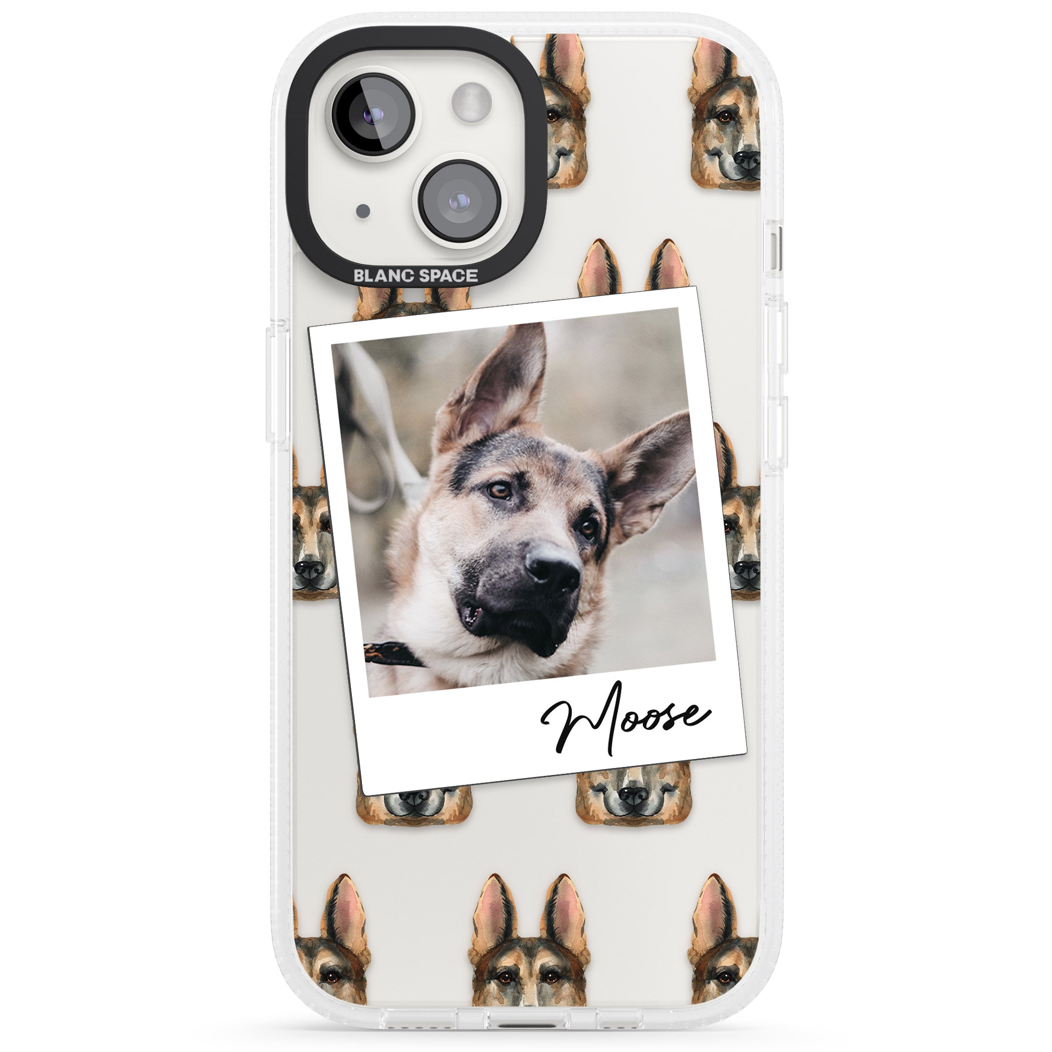Personalised German Shepherd - Dog Photo iPhone 15 / 14 / 13 Clear Case Impact Air - Blanc Space