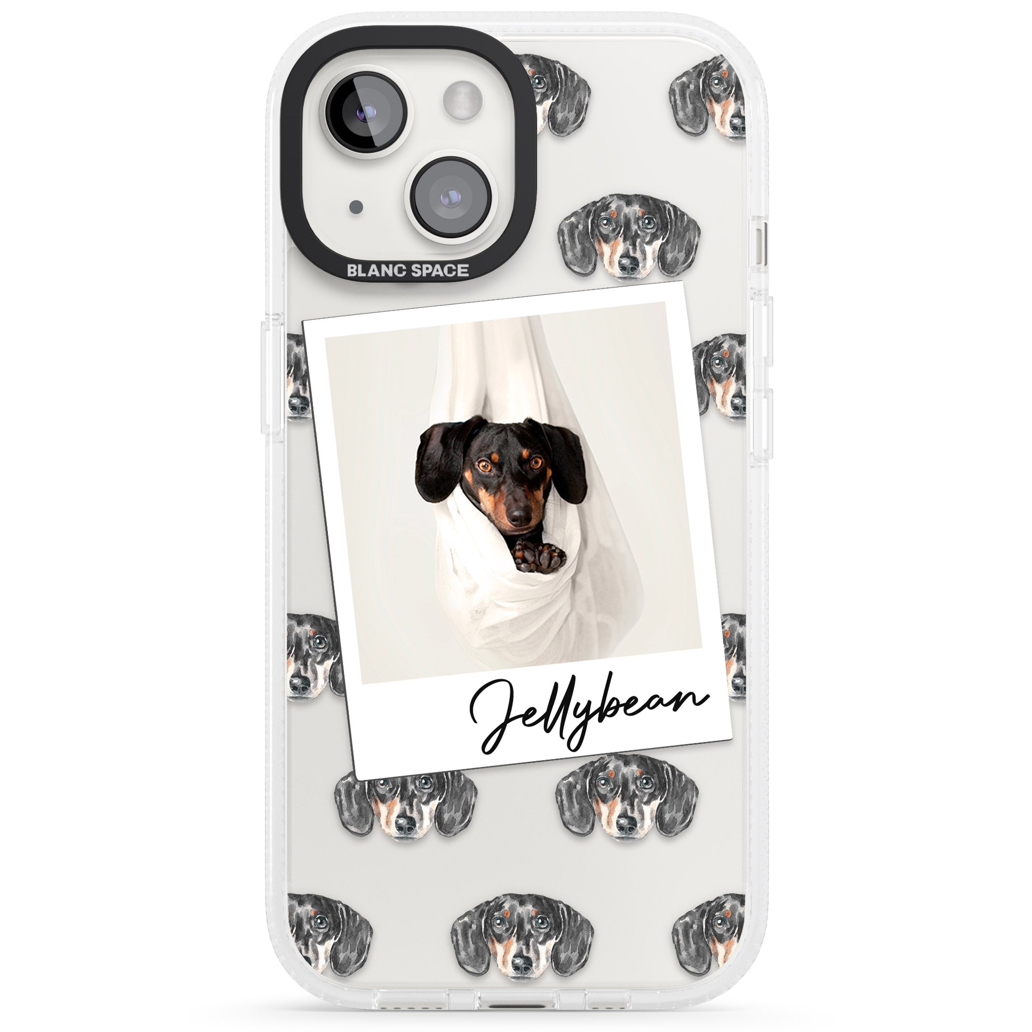Personalised Dachshund, Black- Dog Photo iPhone 15 / 14 / 13 Clear Case Impact Air - Blanc Space