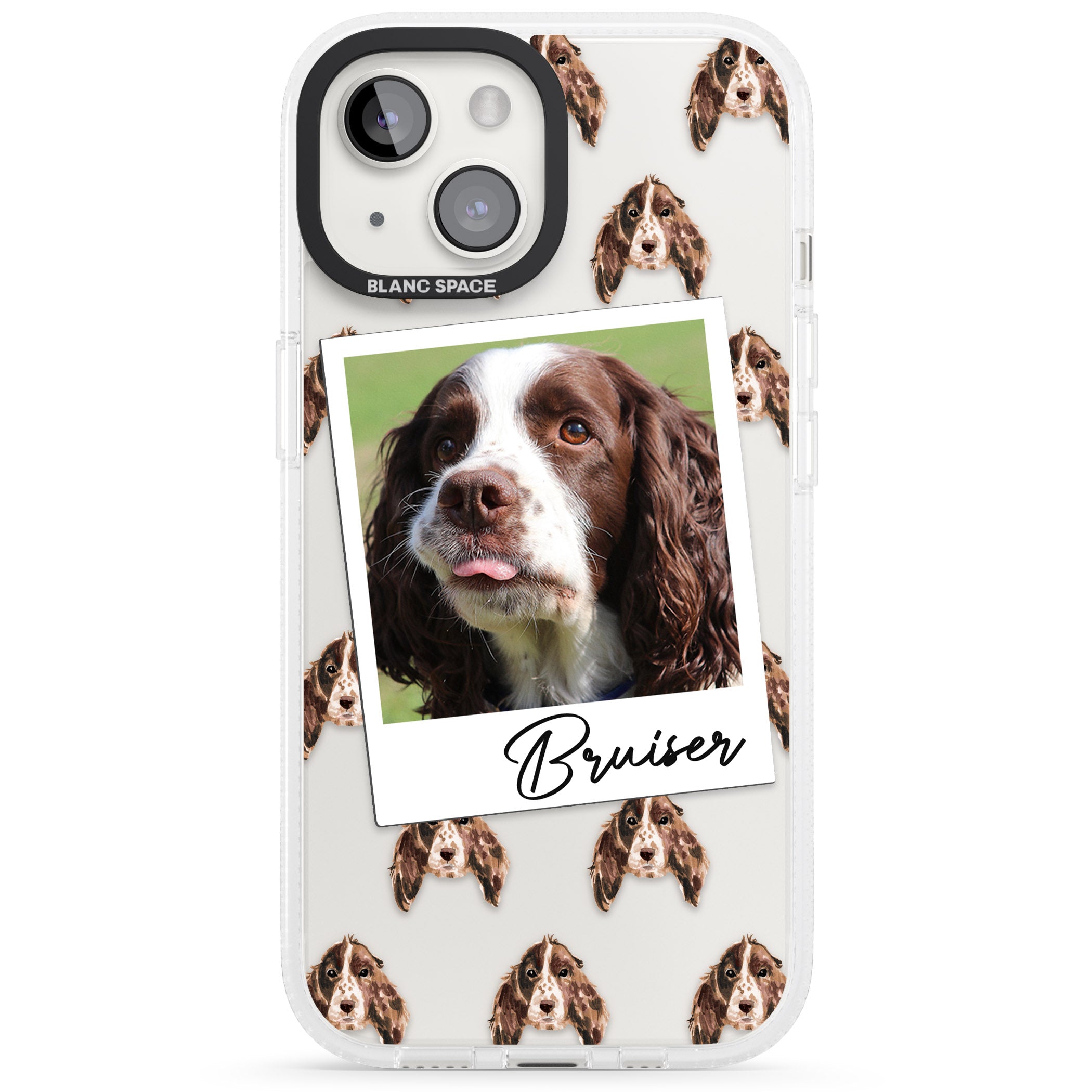 Personalised Springer Spaniel - Dog Photo iPhone 15 / 14 / 13 Clear Case Impact Air - Blanc Space