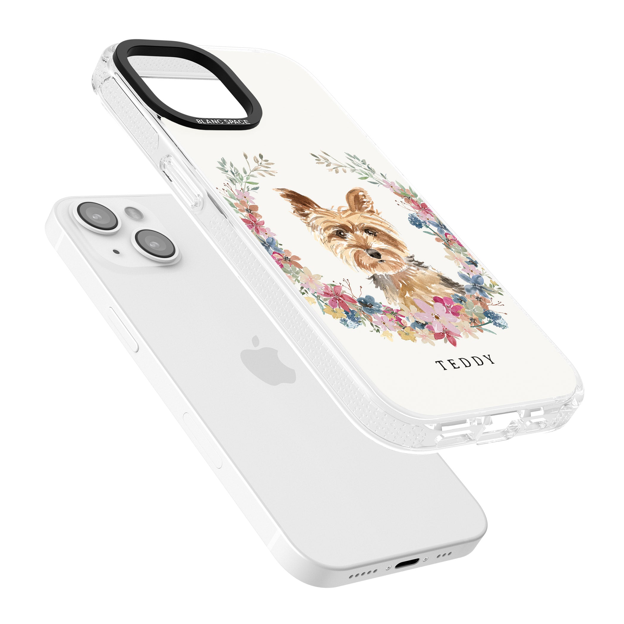 Personalised Yorkshire Terrier - Watercolour Dog Portrait iPhone 15 / 14 / 13 Clear Case Impact Air - Blanc Space