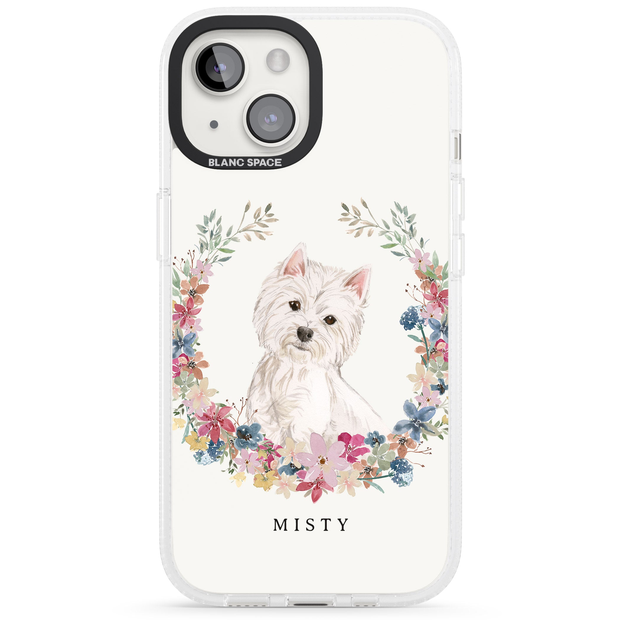 Personalised Westie Watercolour Dog Portrait iPhone 15 / 14 / 13 Clear Case Impact Air - Blanc Space
