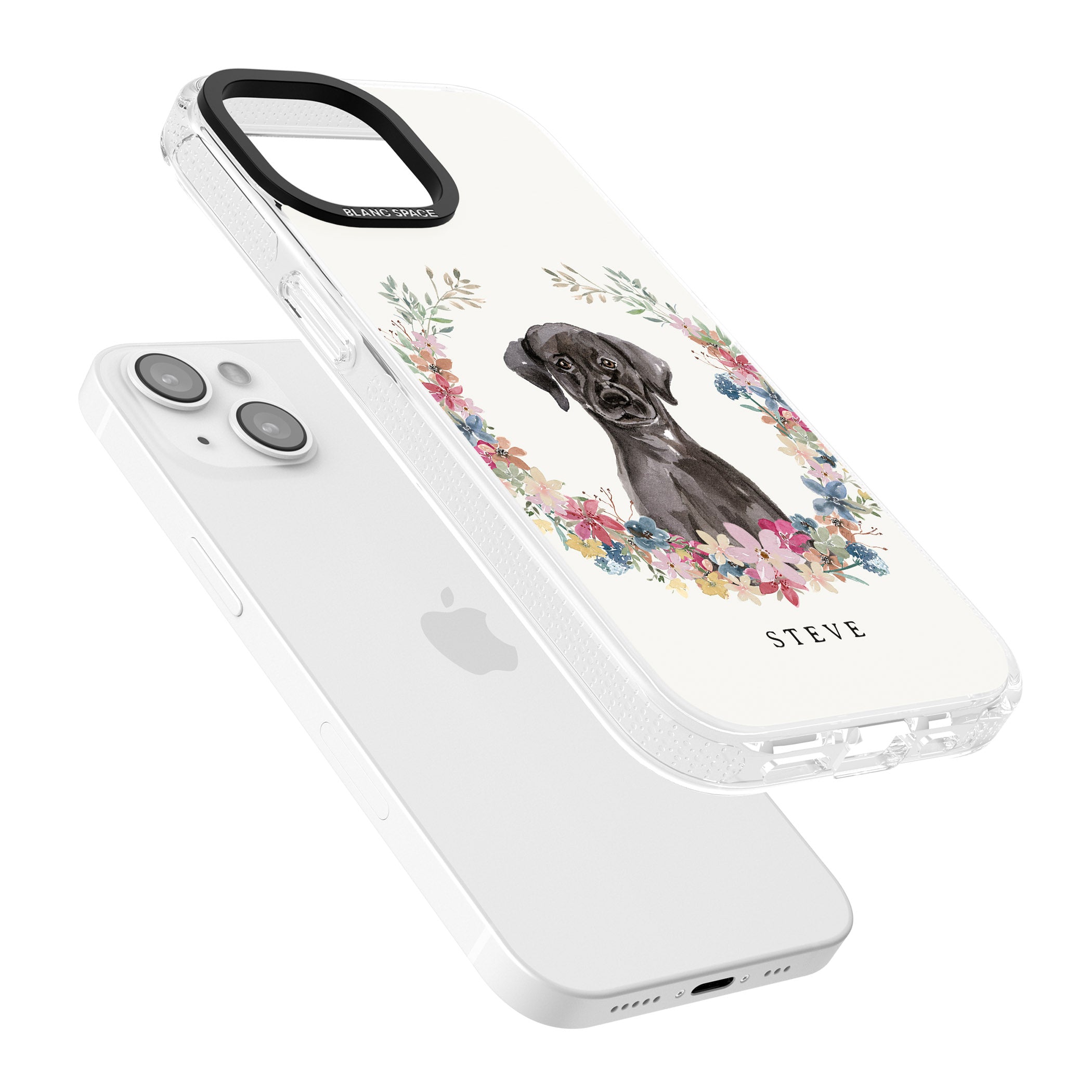 Personalised Black Lab Watercolour Dog Portrait iPhone 15 / 14 / 13 Clear Case Impact Air - Blanc Space