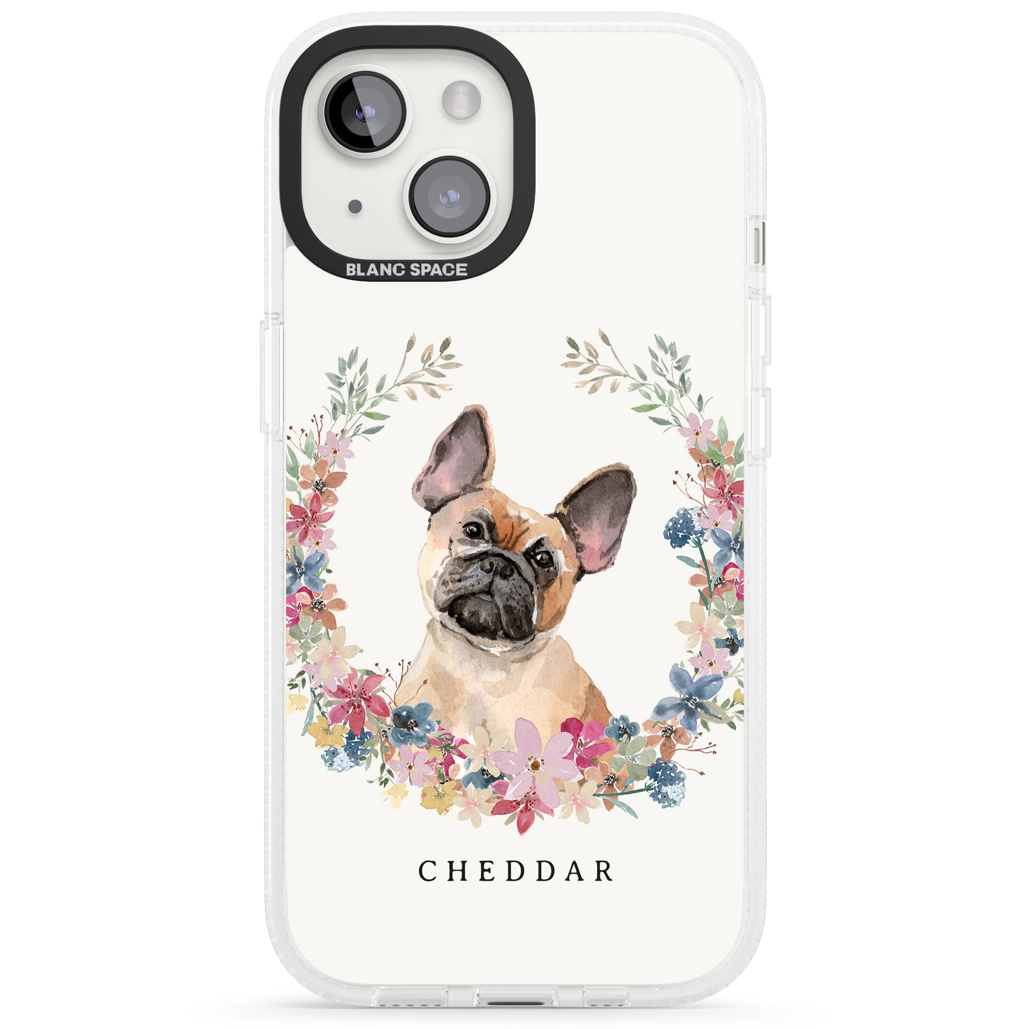 Personalised Tan French Bulldog Watercolour Dog Portrait iPhone 15 / 14 / 13 Clear Case Impact Air - Blanc Space