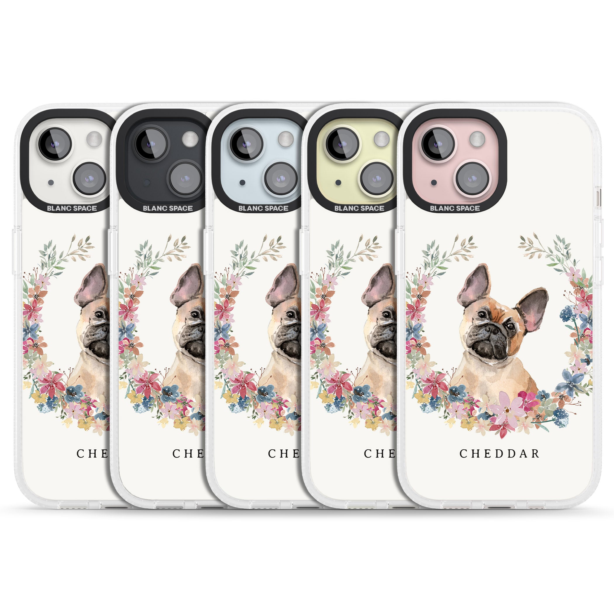 Personalised Tan French Bulldog Watercolour Dog Portrait iPhone 15 / 14 / 13 Clear Case Impact Air - Blanc Space