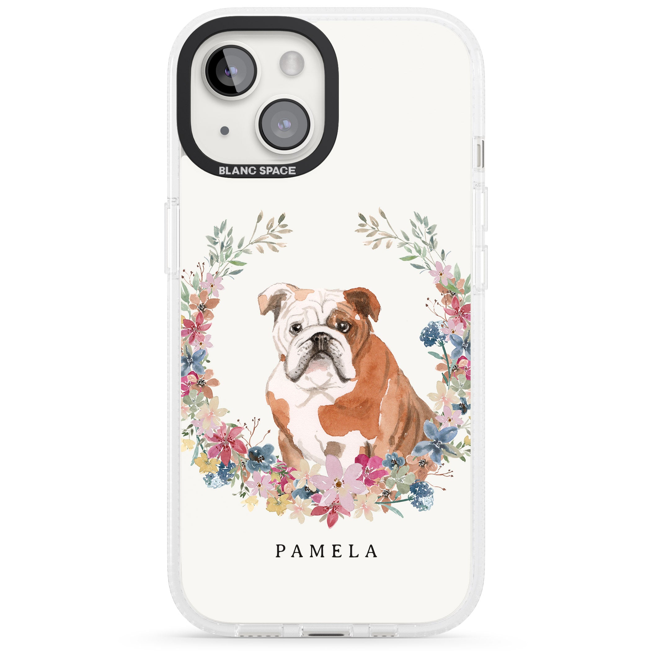 Personalised English Bulldog - Watercolour Dog Portrait iPhone 15 / 14 / 13 Clear Case Impact Air - Blanc Space
