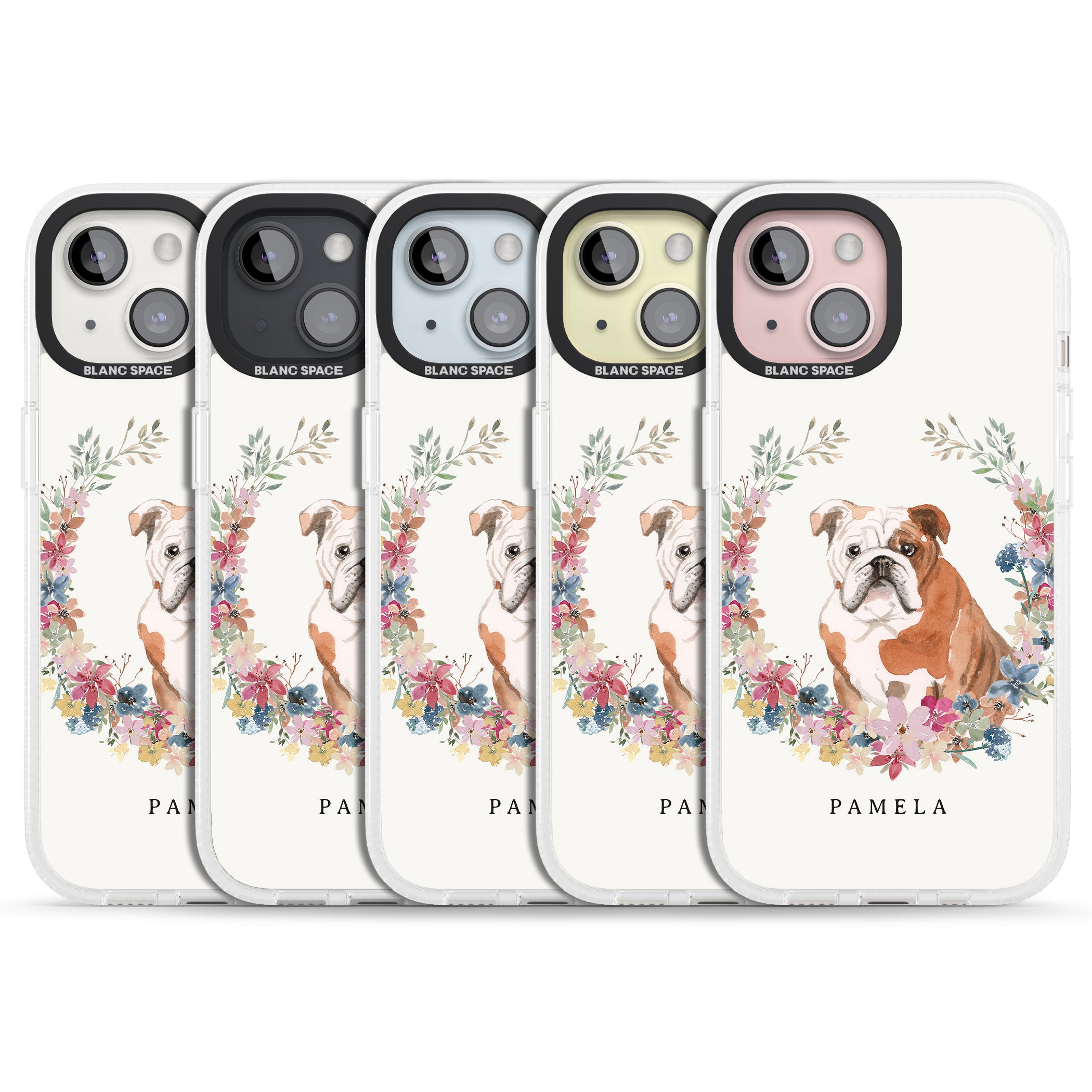 Personalised English Bulldog - Watercolour Dog Portrait iPhone 15 / 14 / 13 Clear Case Impact Air - Blanc Space