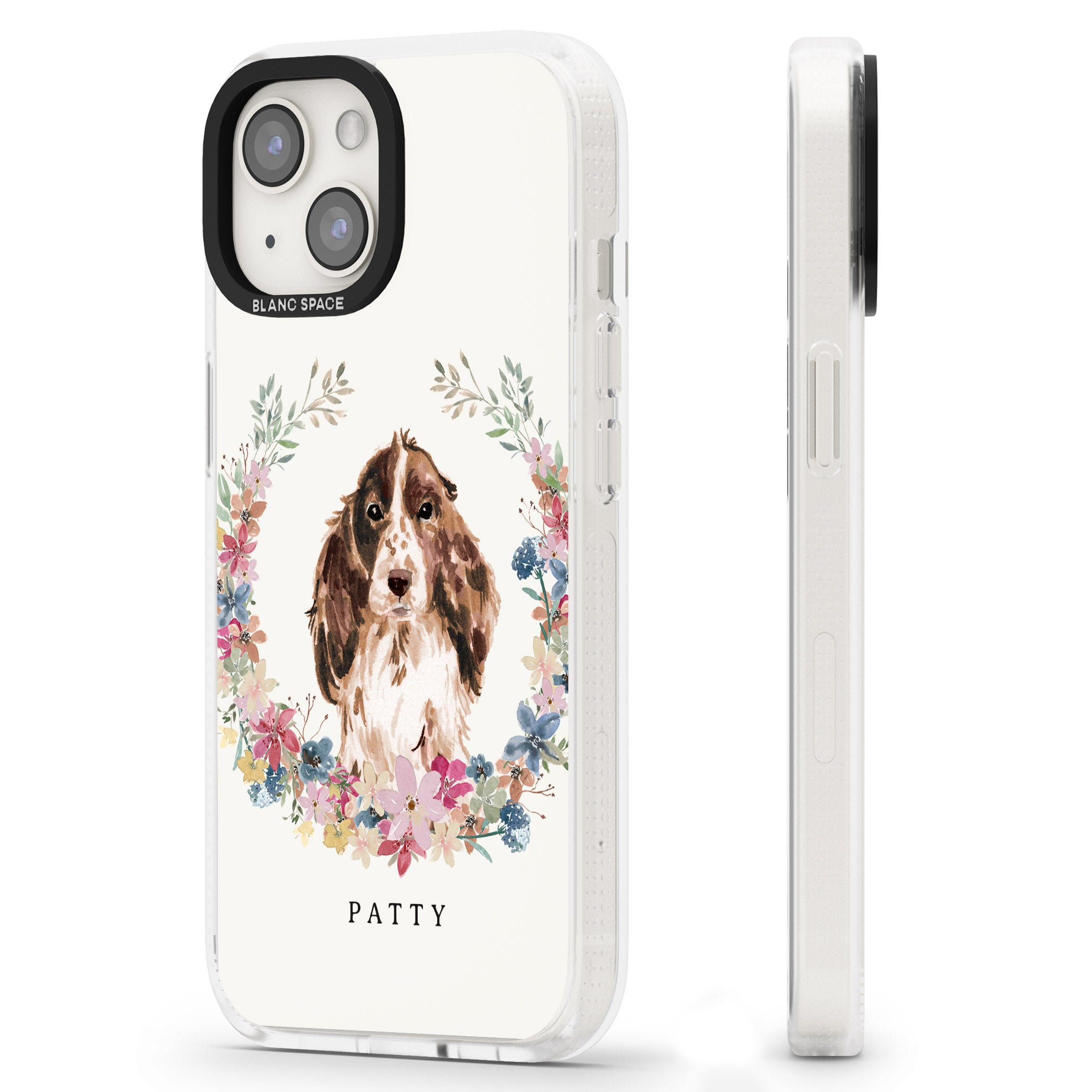 Personalised Brown Cocker Spaniel - Watercolour Dog Portrait iPhone 15 / 14 / 13 Clear Case Impact Air - Blanc Space