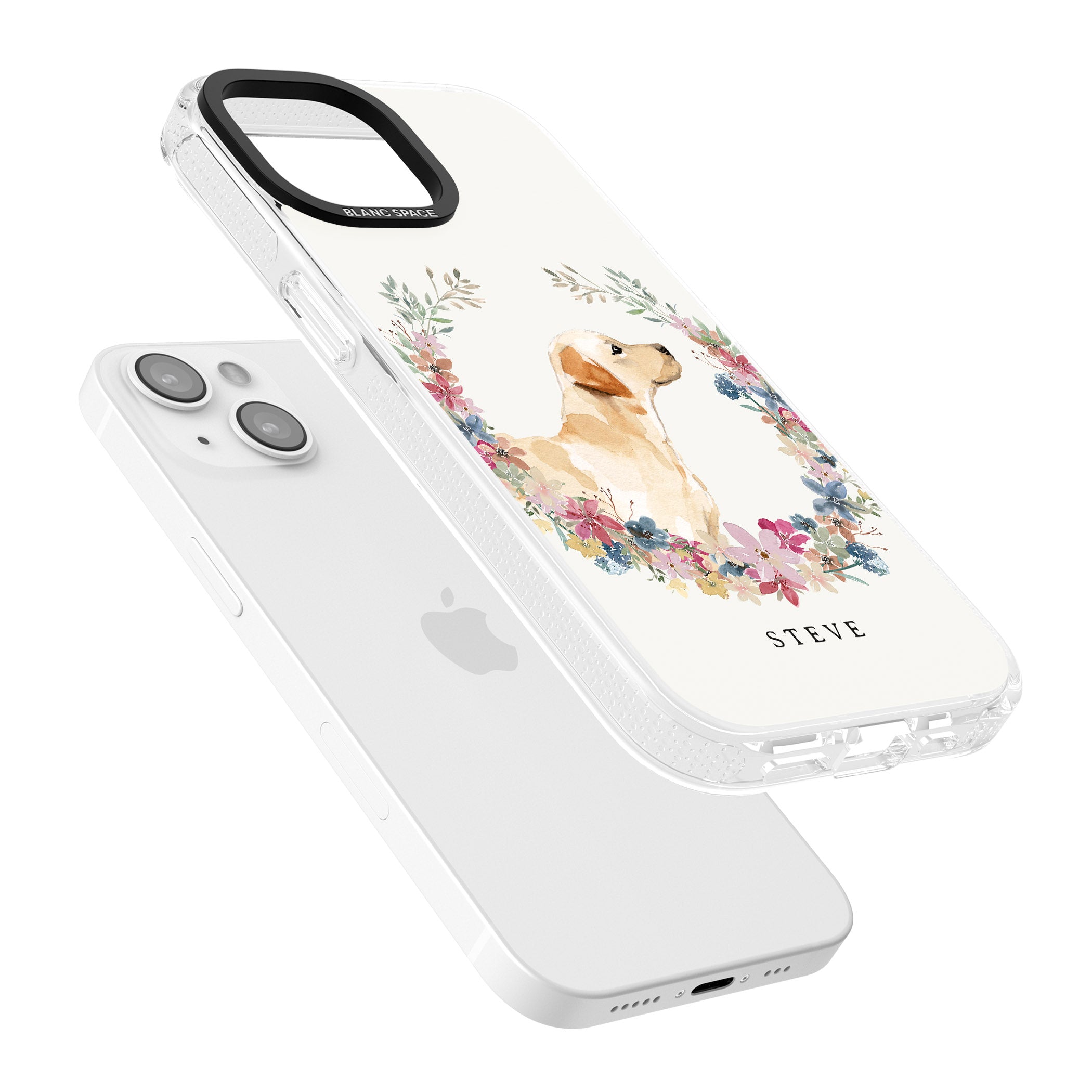 Personalised Yellow Labrador - Watercolour Dog Portrait iPhone 15 / 14 / 13 Clear Case Impact Air - Blanc Space