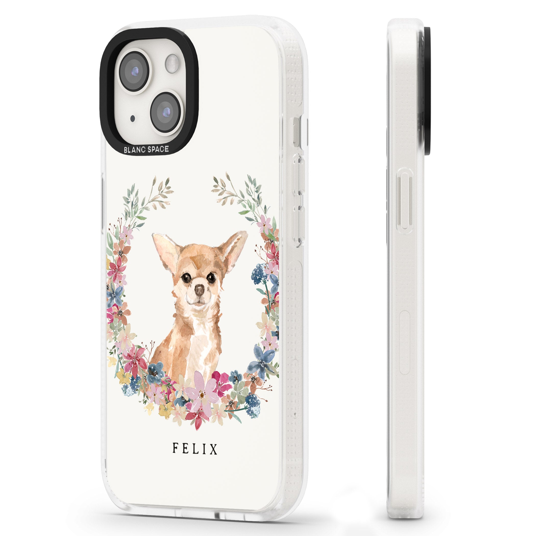 Personalised Chihuahua - Watercolour Dog Portrait iPhone 15 / 14 / 13 Clear Case Impact Air - Blanc Space
