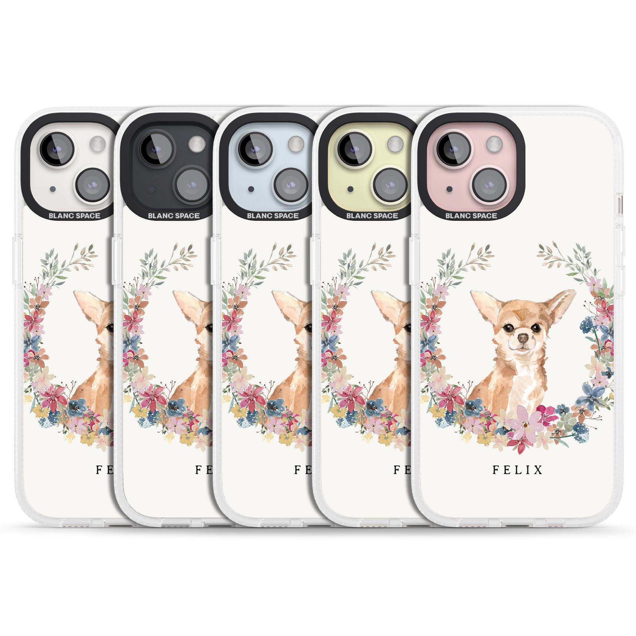 Personalised Chihuahua - Watercolour Dog Portrait iPhone 15 / 14 / 13 Clear Case Impact Air - Blanc Space