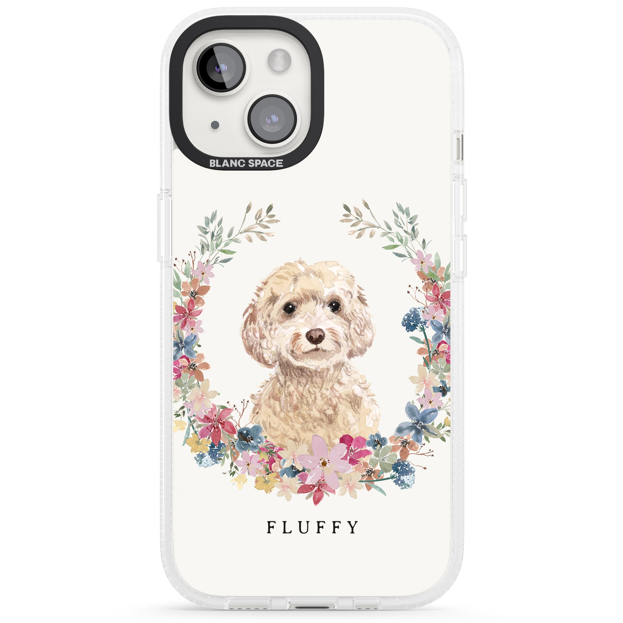 Personalised Champagne Cockapoo - Watercolour Dog Portrait iPhone 15 / 14 / 13 Clear Case Impact Air - Blanc Space