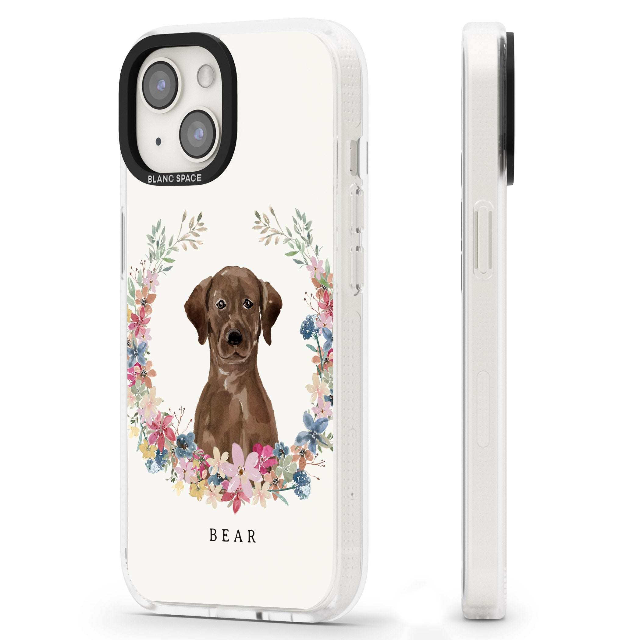 Personalised Chocolate Lab - Watercolour Dog Portrait iPhone 15 / 14 / 13 Clear Case Impact Air - Blanc Space