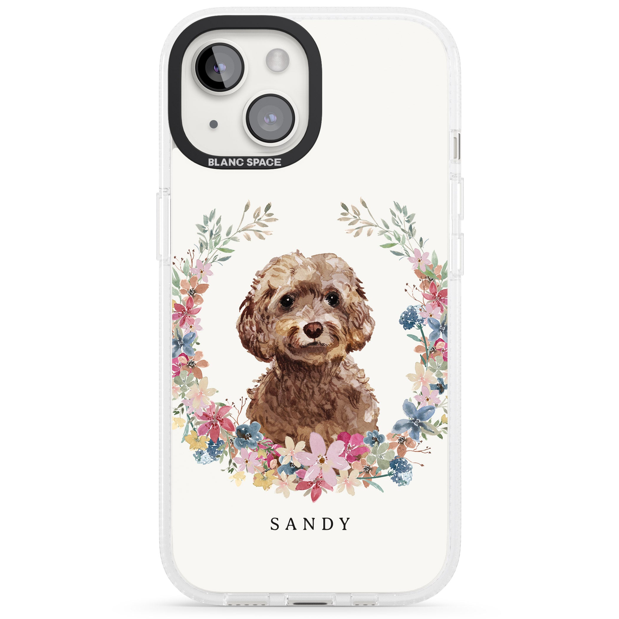 Personalised Brown Cockapoo - Watercolour Dog Portrait iPhone 15 / 14 / 13 Clear Case Impact Air - Blanc Space