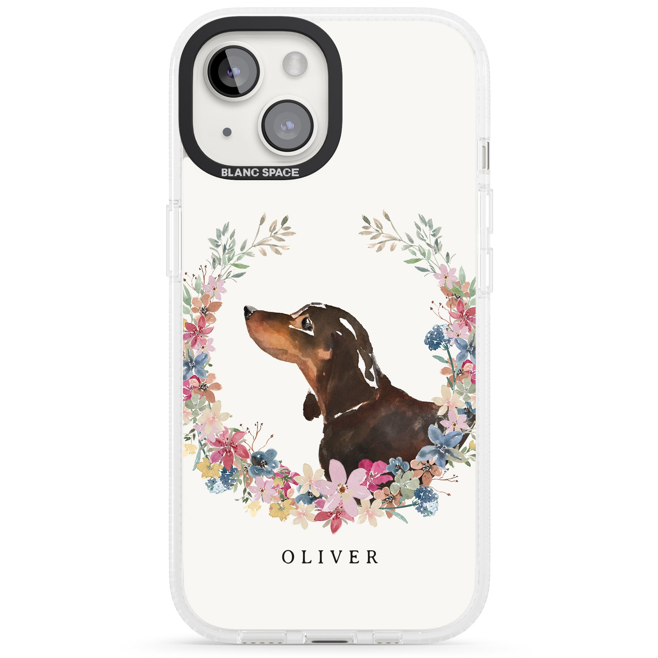 Personalised Black & Tan Dachshund - Watercolour Dog Portrait iPhone 15 / 14 / 13 Clear Case Impact Air - Blanc Space