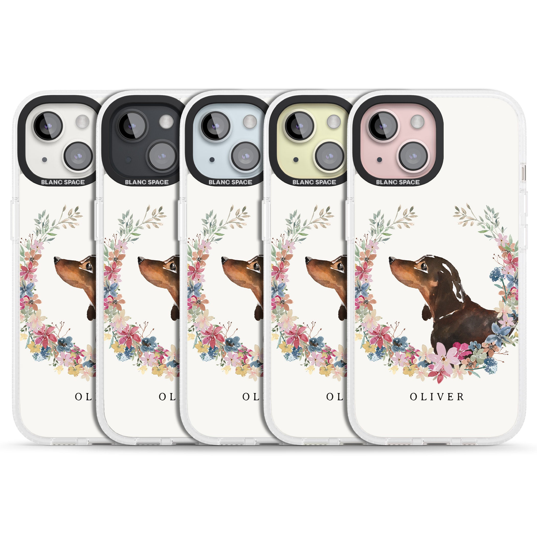 Personalised Black & Tan Dachshund - Watercolour Dog Portrait iPhone 15 / 14 / 13 Clear Case Impact Air - Blanc Space
