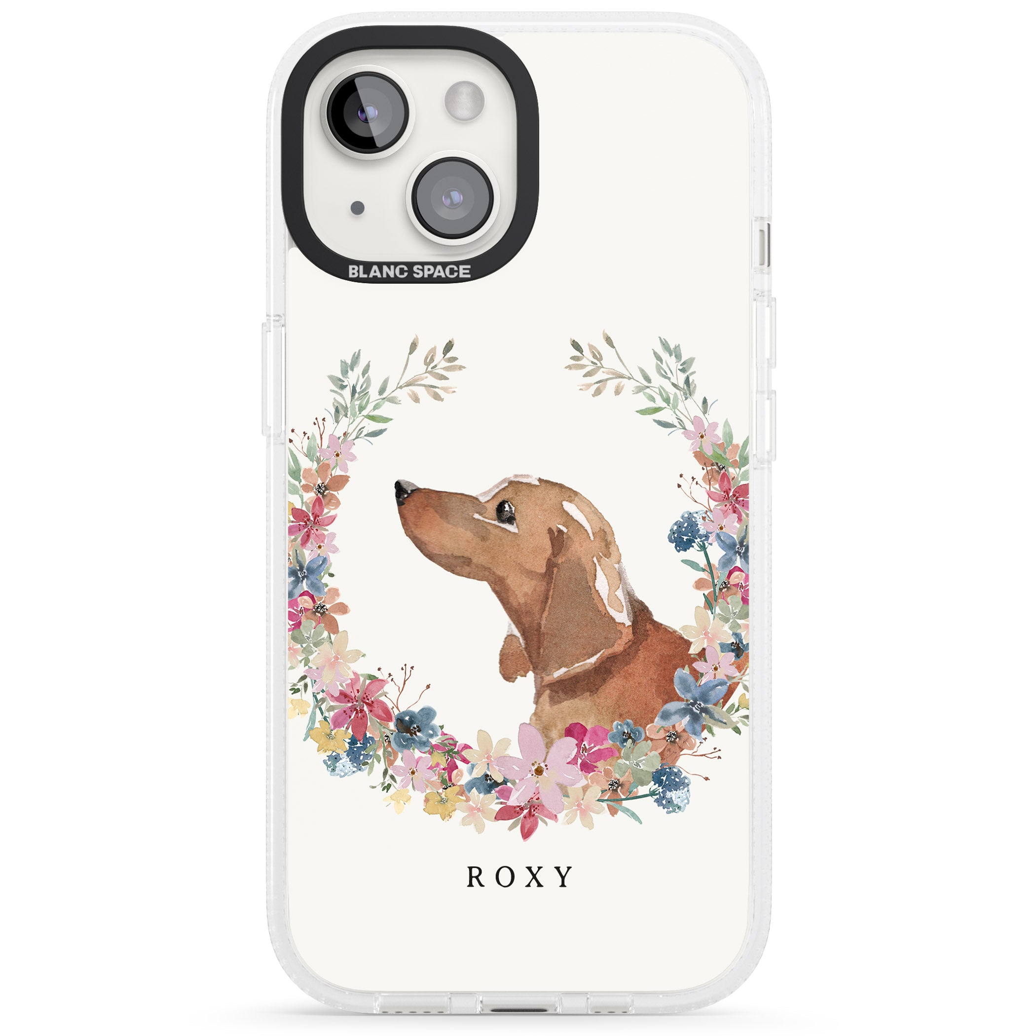 Personalised Tan Dachshund - Watercolour Dog Portrait iPhone 15 / 14 / 13 Clear Case Impact Air - Blanc Space