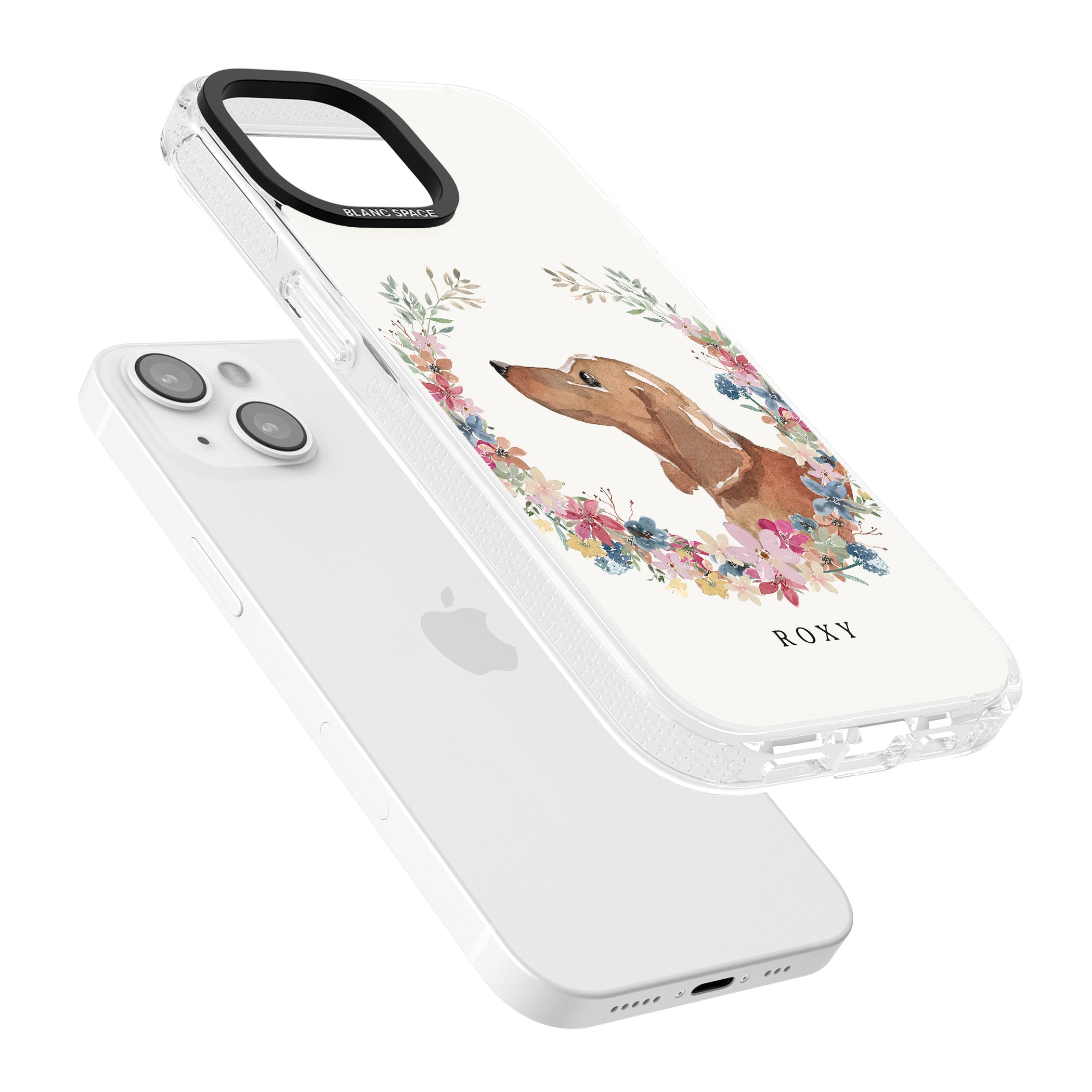 Personalised Tan Dachshund - Watercolour Dog Portrait iPhone 15 / 14 / 13 Clear Case Impact Air - Blanc Space