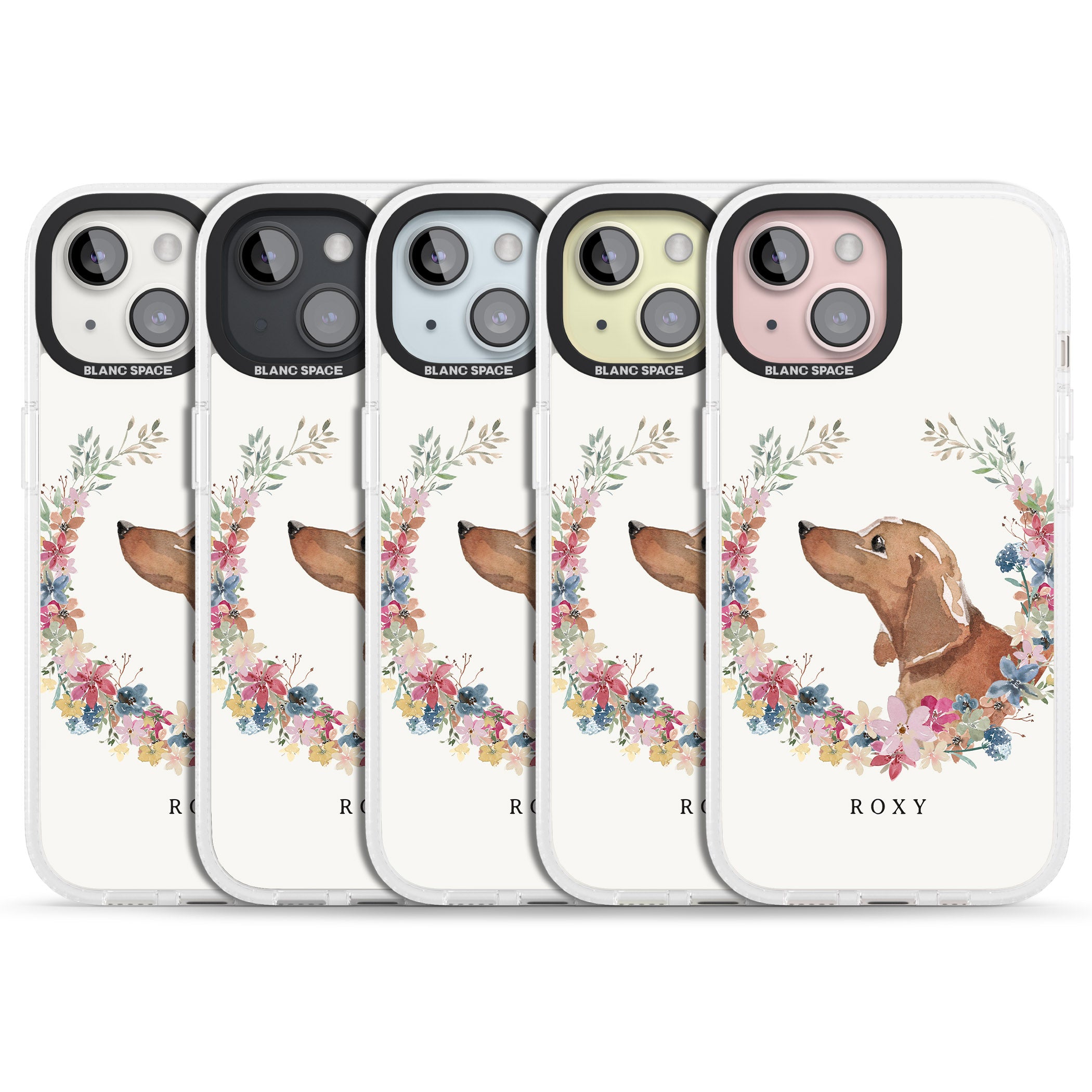 Personalised Tan Dachshund - Watercolour Dog Portrait iPhone 15 / 14 / 13 Clear Case Impact Air - Blanc Space