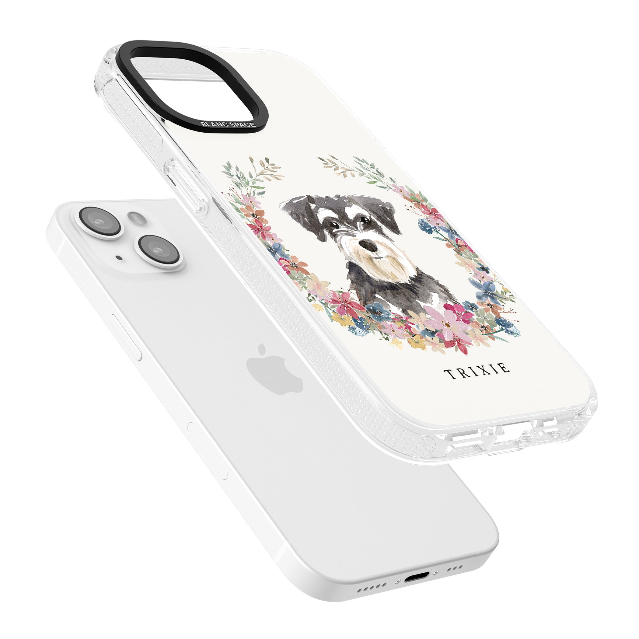 Personalised Miniature Schnauzer - Watercolour Dog Portrait iPhone 15 / 14 / 13 Clear Case Impact Air - Blanc Space