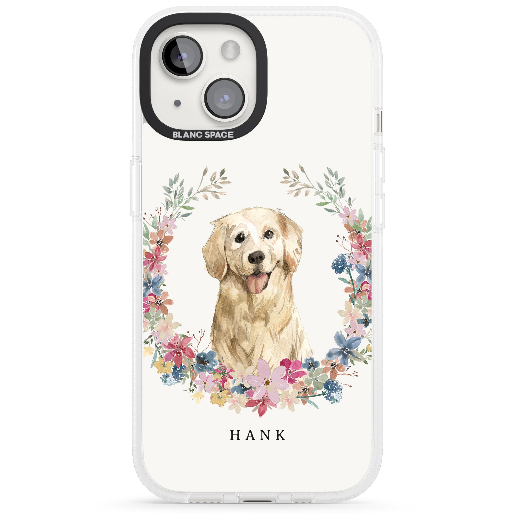 Personalised Golden Retriever - Watercolour Dog Portrait iPhone 15 / 14 / 13 Clear Case Impact Air - Blanc Space