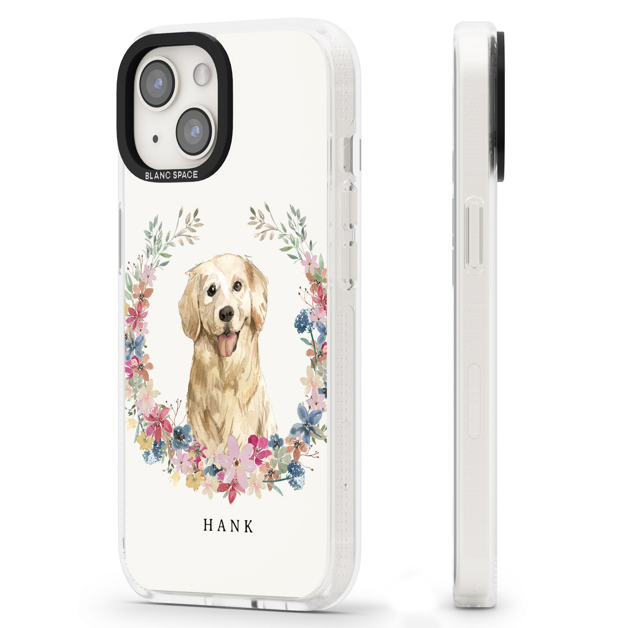 Personalised Golden Retriever - Watercolour Dog Portrait iPhone 15 / 14 / 13 Clear Case Impact Air - Blanc Space