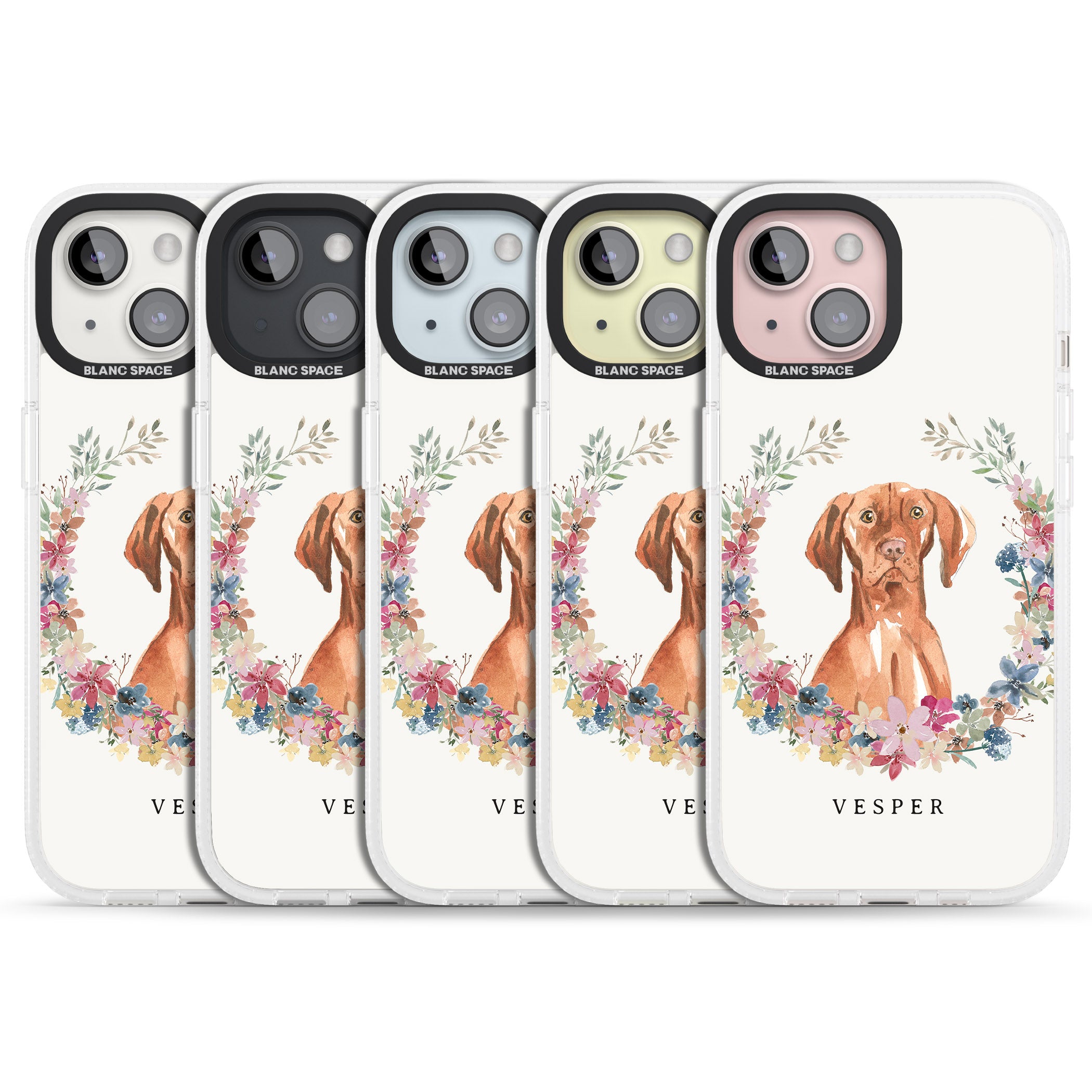 Personalised Hungarian Vizsla - Watercolour Dog Portrait iPhone 15 / 14 / 13 Clear Case Impact Air - Blanc Space