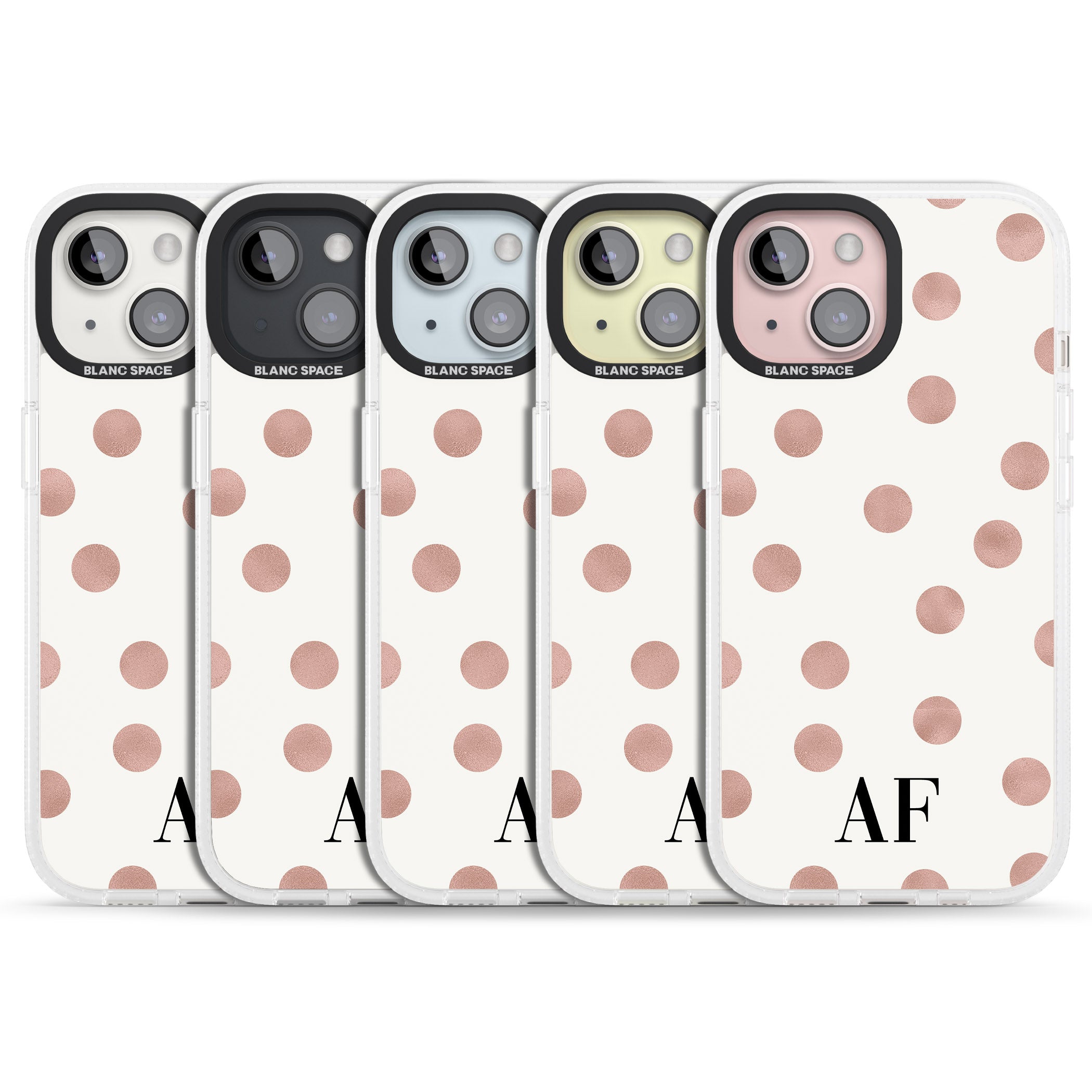 Personalised Initials & Dots iPhone 15 / 14 / 13 Clear Case Impact Air - Blanc Space