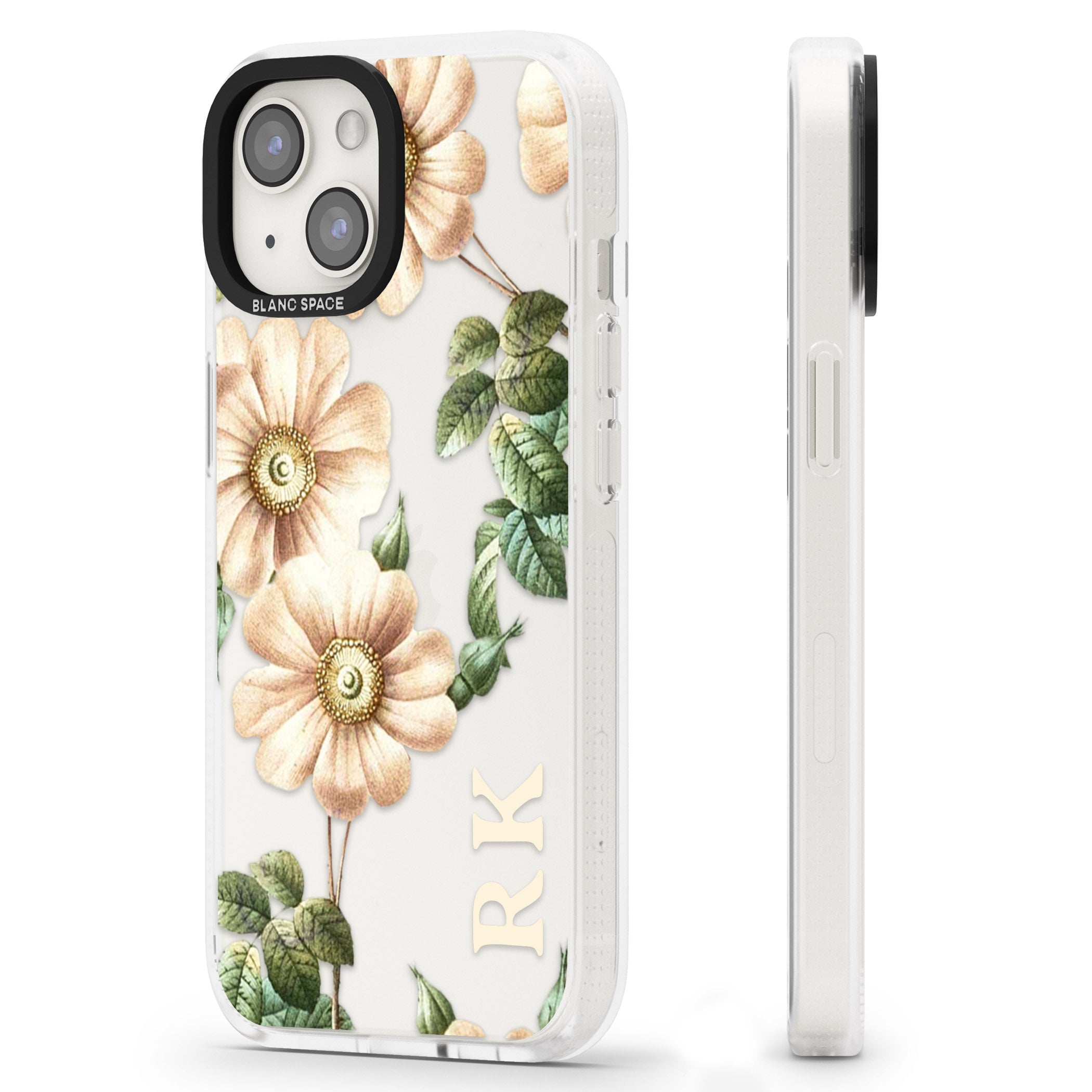 Personalised Clear Vintage Floral Cream Anemones iPhone 15 / 14 / 13 Clear Case Impact Air - Blanc Space