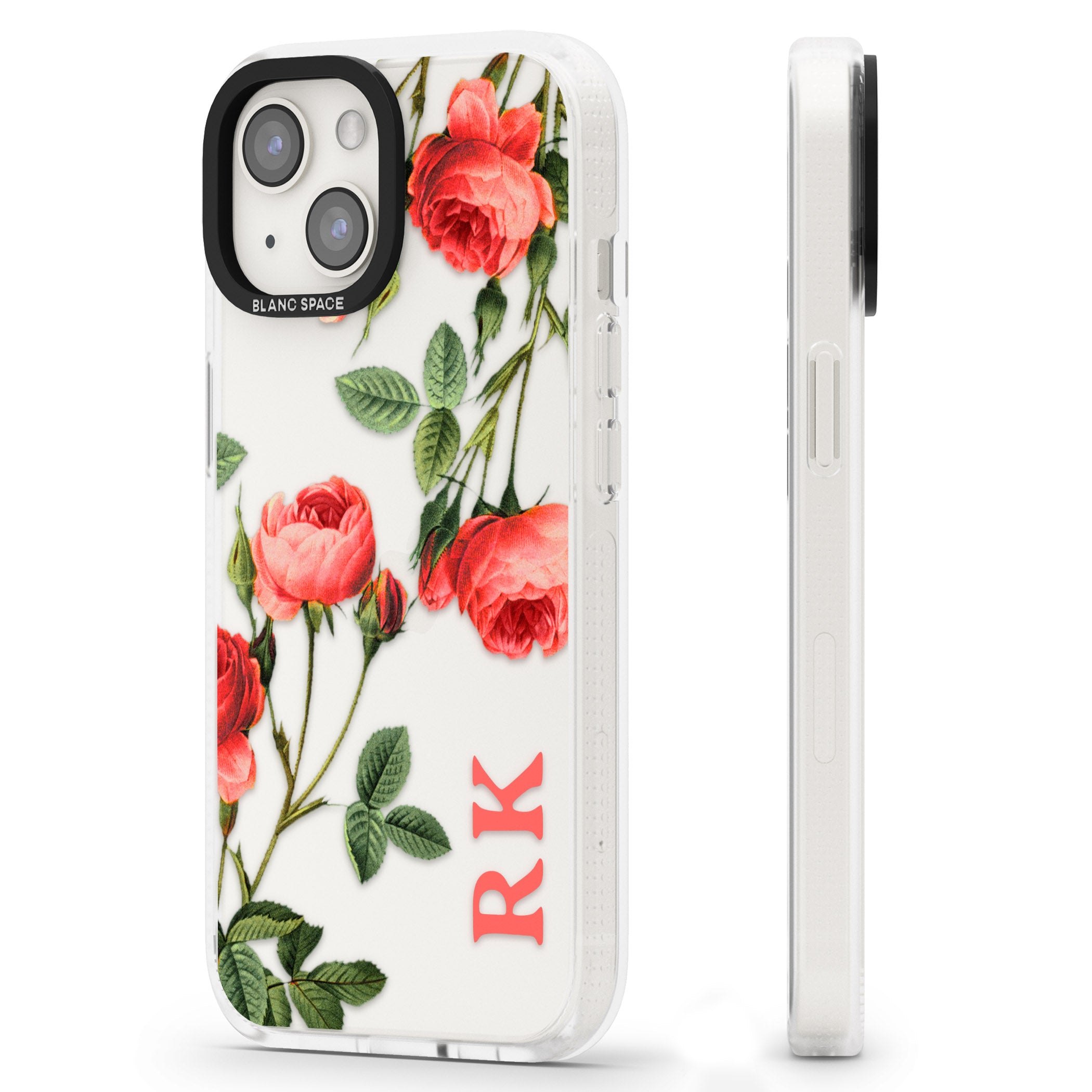 Personalised Clear Vintage Floral Pink Roses iPhone 15 / 14 / 13 Clear Case Impact Air - Blanc Space
