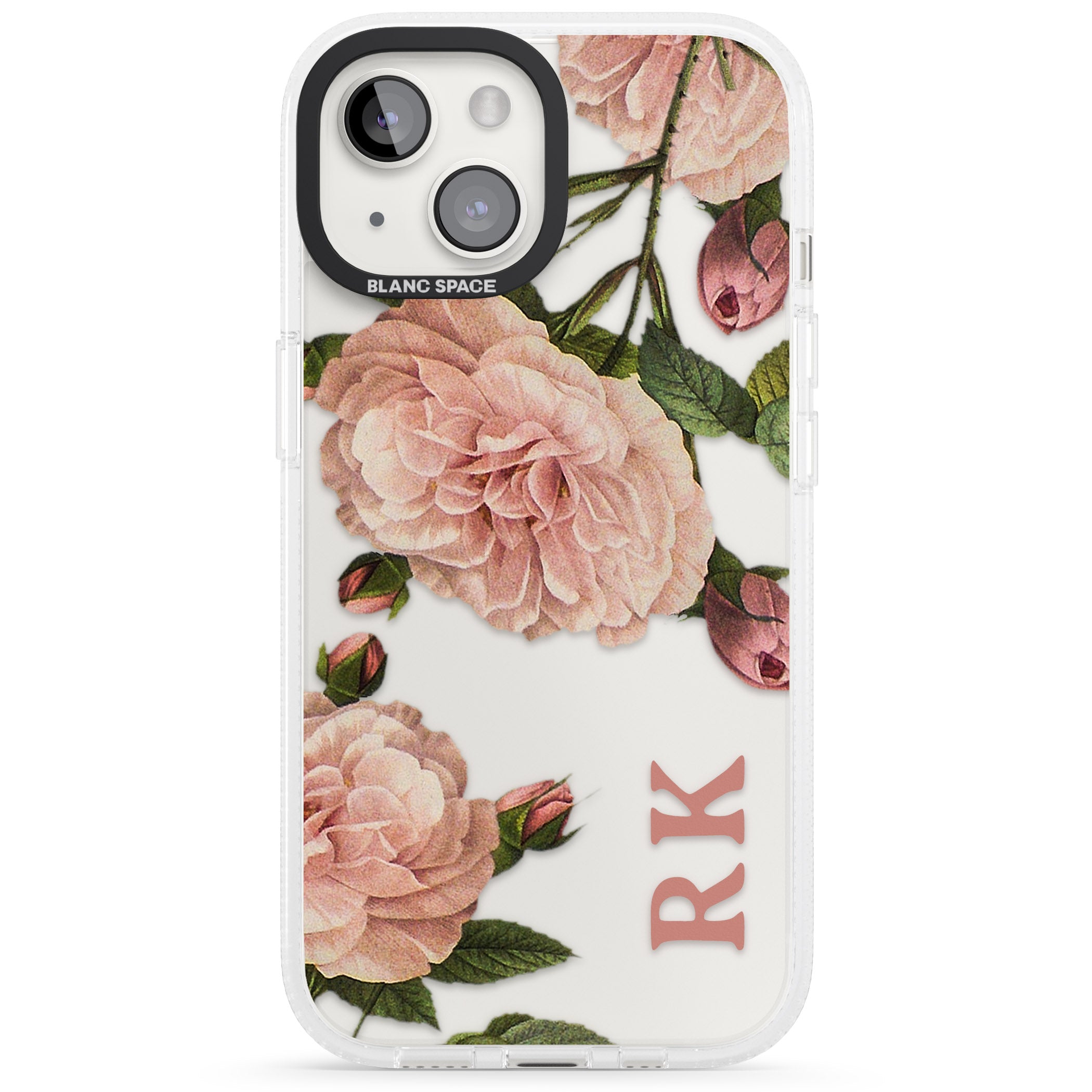 Personalised Clear Vintage Floral Pale Pink Peonies iPhone 15 / 14 / 13 Clear Case Impact Air - Blanc Space